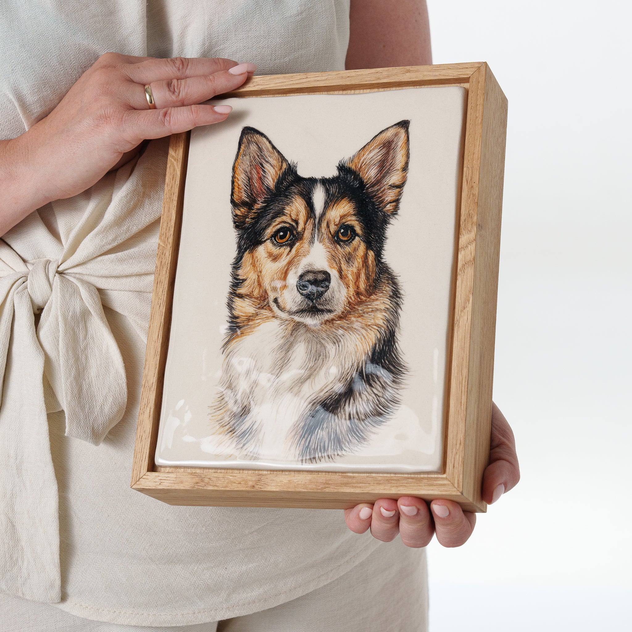 Pulvis Art Urns Custom Pet Urn - Moment In Time - Hand Decorated Ceramic Tile | Wall Mounted | Frame Urn