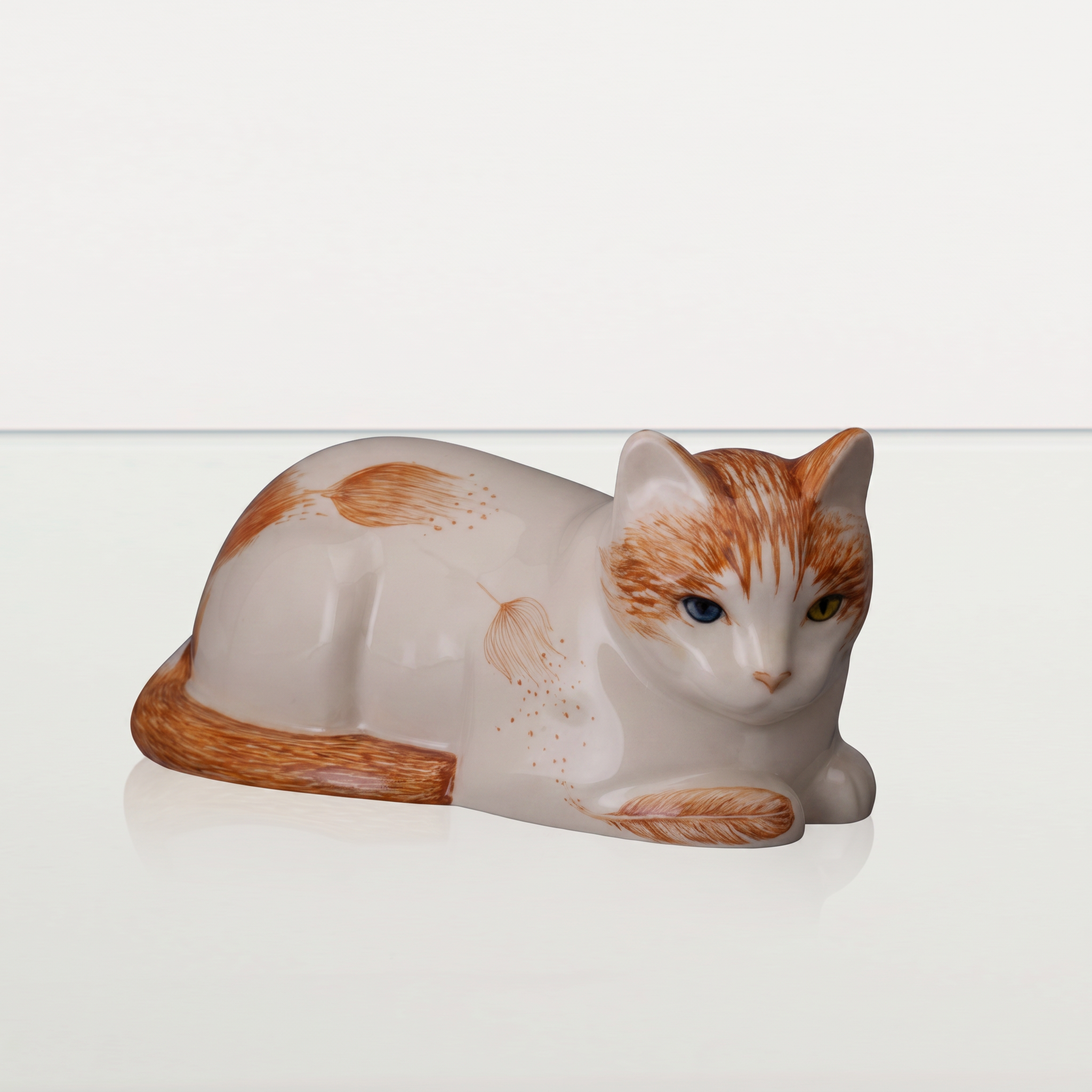 Hand Decorated Cat Urn for Ashes "Feathers" - Ceramic | Handmade Pet Urn - Pulvis Art Urns