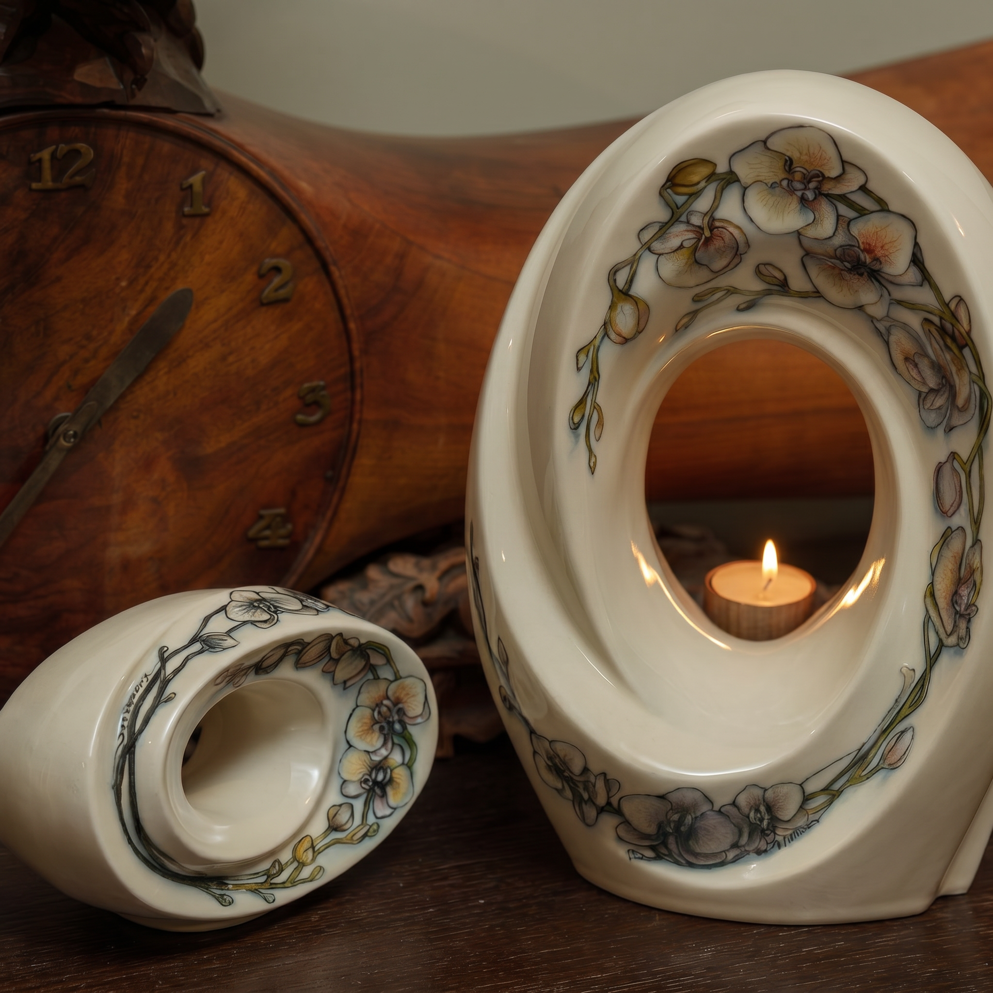 Handmade Decorated Urn "The Passage - Orchids" - Large Ceramic Urn for Human Ashes | Ceramic - Pulvis Art Urns