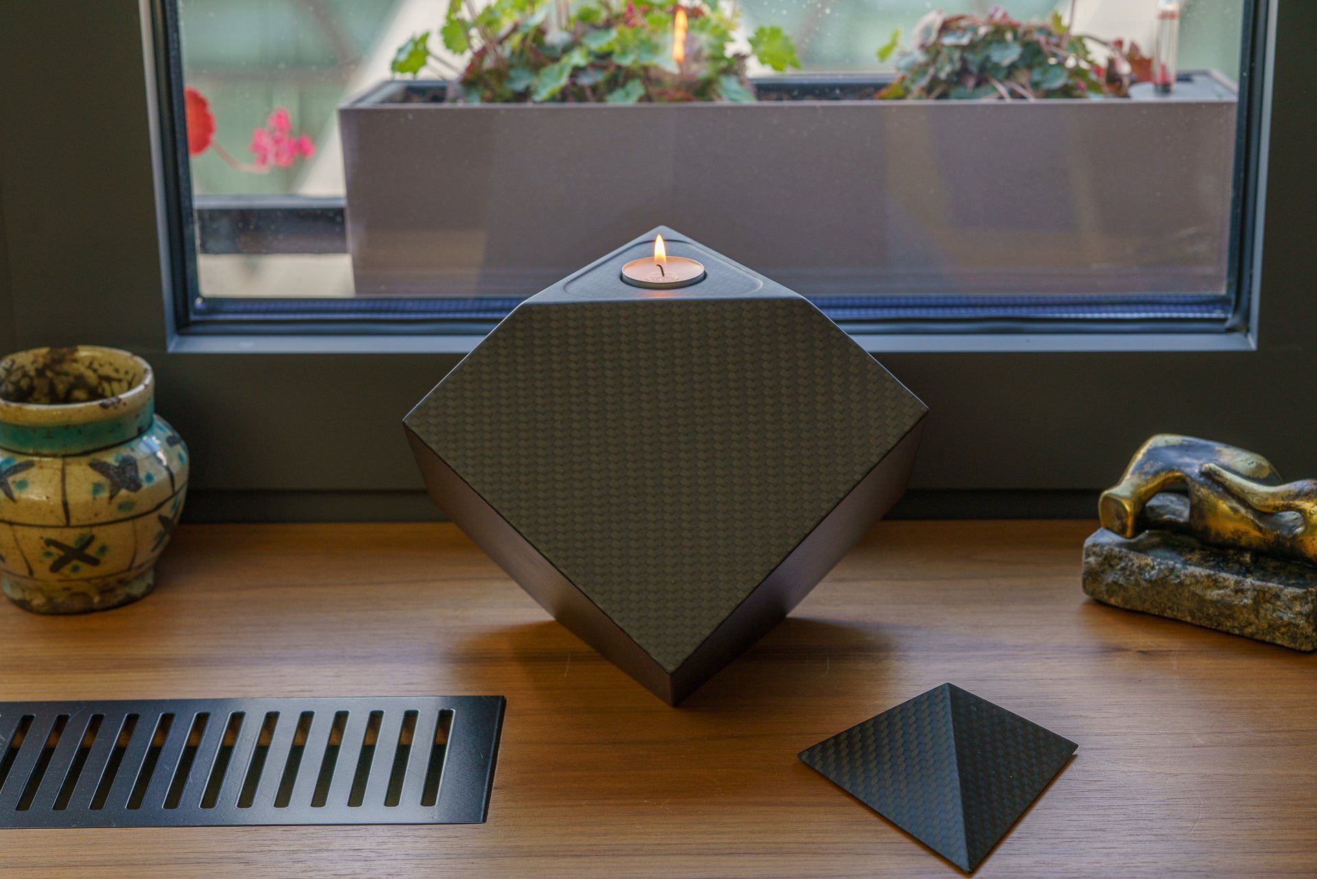 Carbon Fiber Cremation Urn "Abstract" - Twill Weave Carbon | Black Urn - Pulvis Art Urns