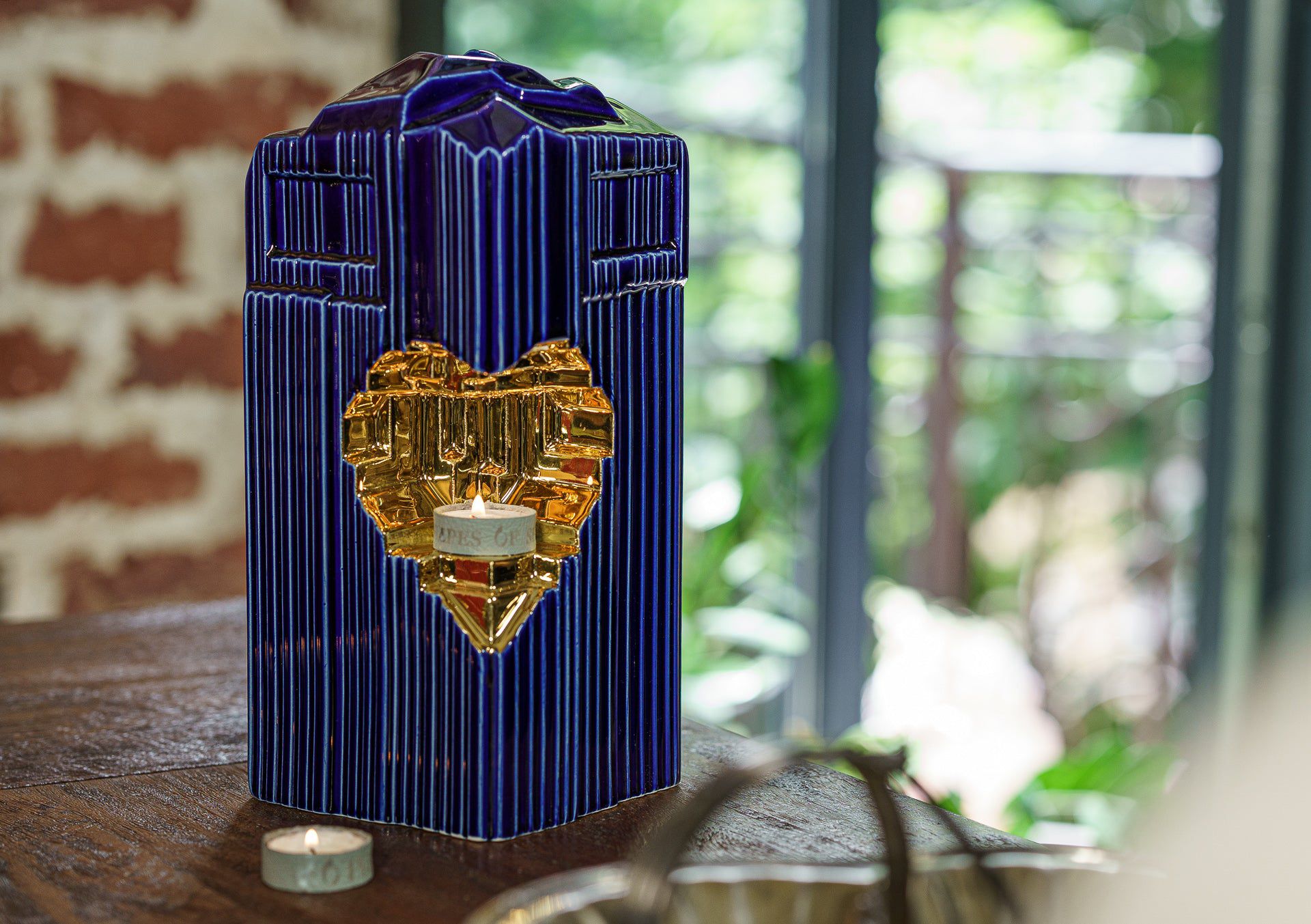 Cremation Candle Urn for Ashes "Heart" - Large | Blue Night | Ceramic Urn - Pulvis Art Urns