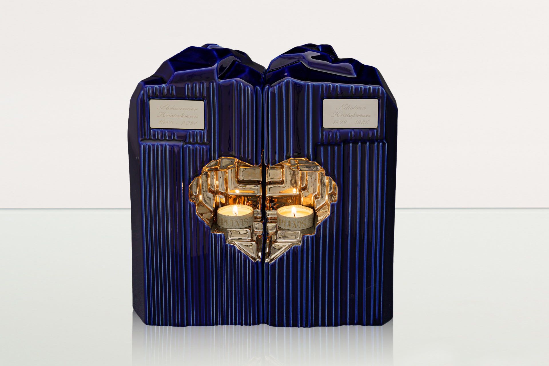 Cremation Candle Urn for Ashes "Heart" - Large | Blue Night | Ceramic Urn - Pulvis Art Urns