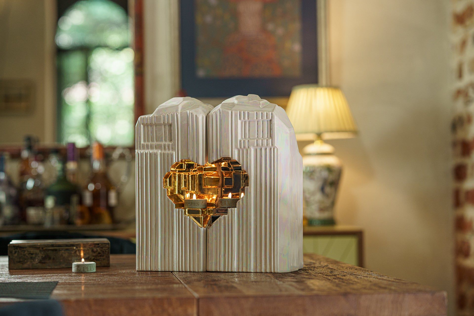 Cremation Candle Urn for Ashes "Heart" - Large | Pearly White | Ceramic Urn - Pulvis Art Urns