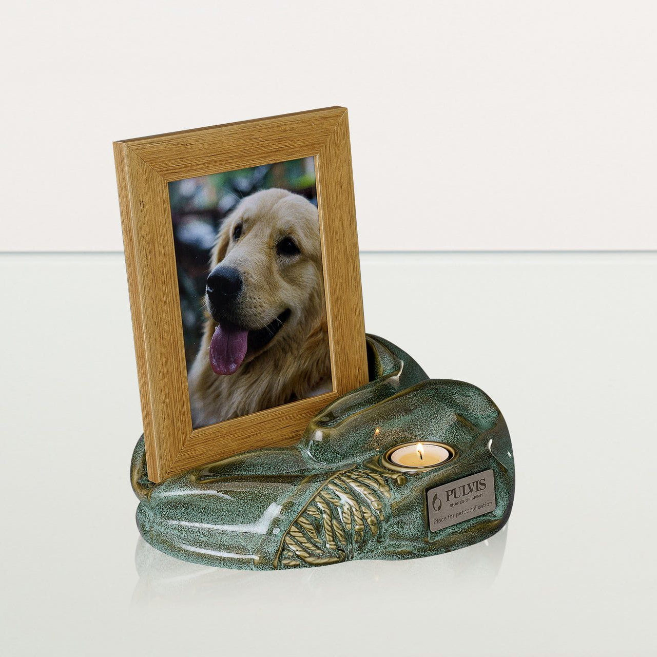 Cremation Urn "Cozy" - Oily Green Melange | Ceramic Picture Frame Urn - Pulvis Art Urns
