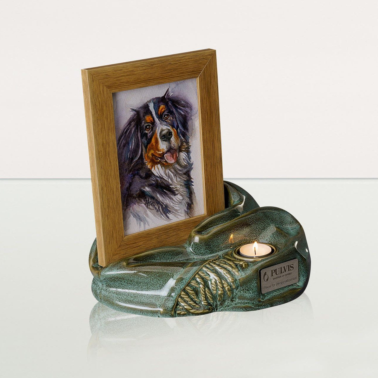 Cremation Urn "Cozy" - Oily Green Melange | Ceramic Picture Frame Urn - Pulvis Art Urns