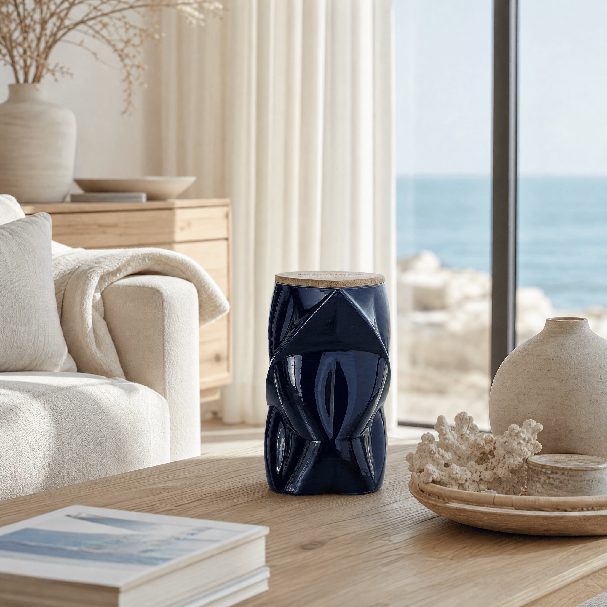 Pulvis Art Urns Adult Size Urn Cremation Urn "Nexus" - 3D Printed Ceramic Urn | Cobalt Metalic | Large