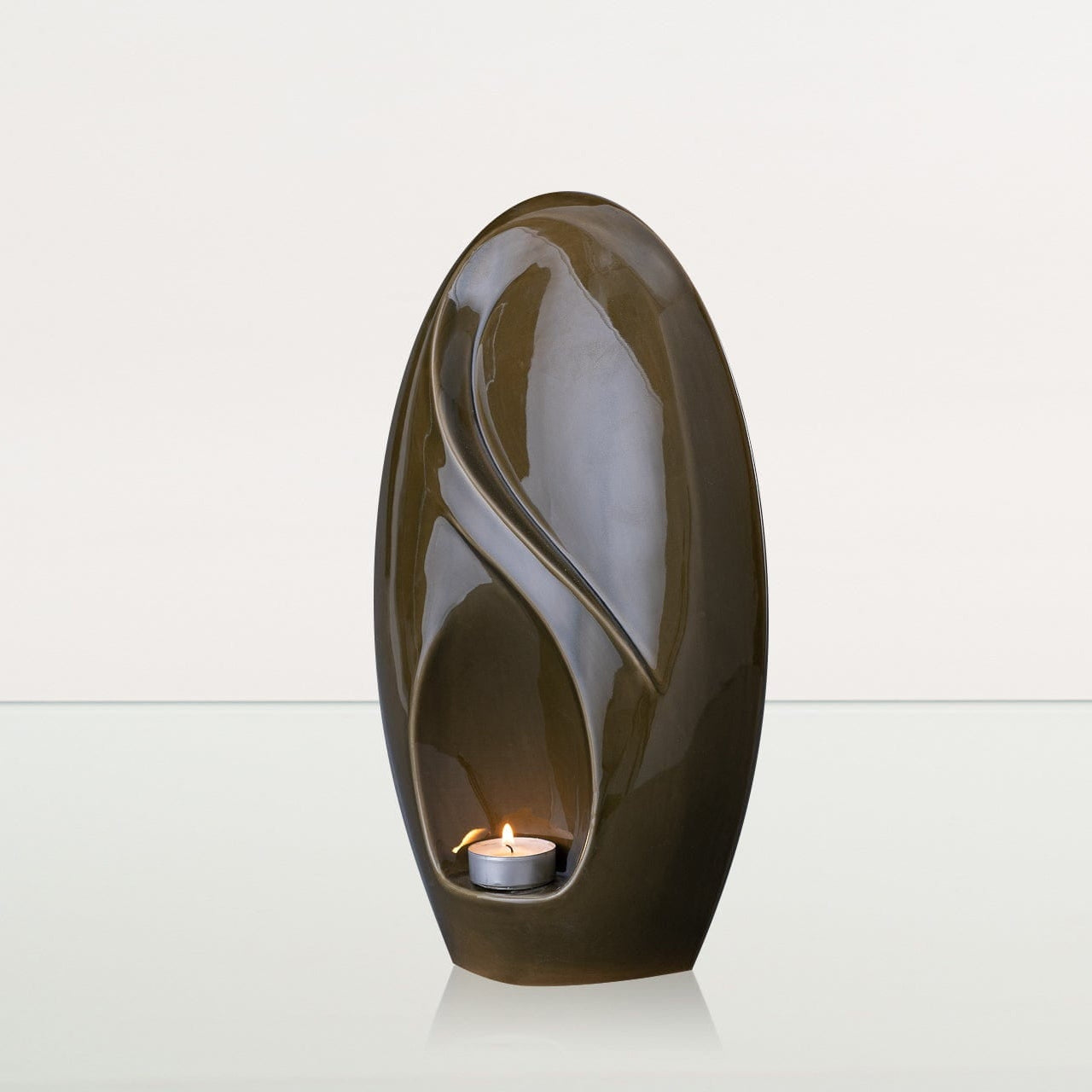 Eternity Handmade Cremation Urn for Ashes - Large | Oily Green | Ceramic Urn - Pulvis Art Urns