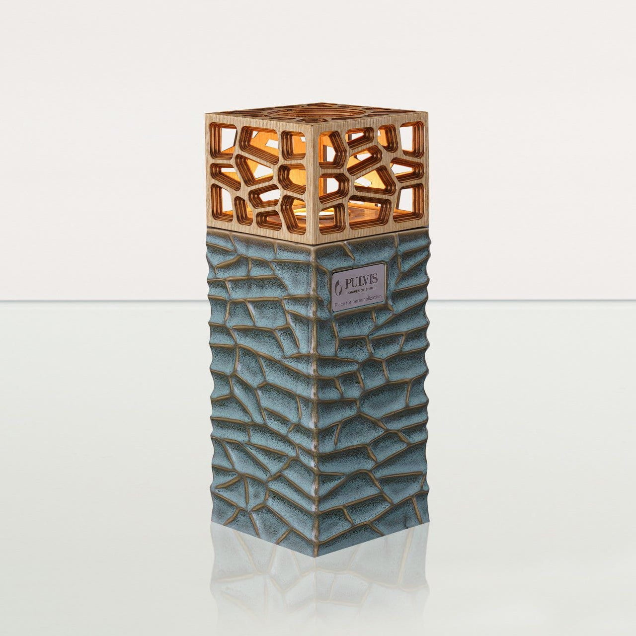 "Everlasting Flame" Cremation Urn for Ashes - Oily Green Melange | Ceramic Urn - Pulvis Art Urns