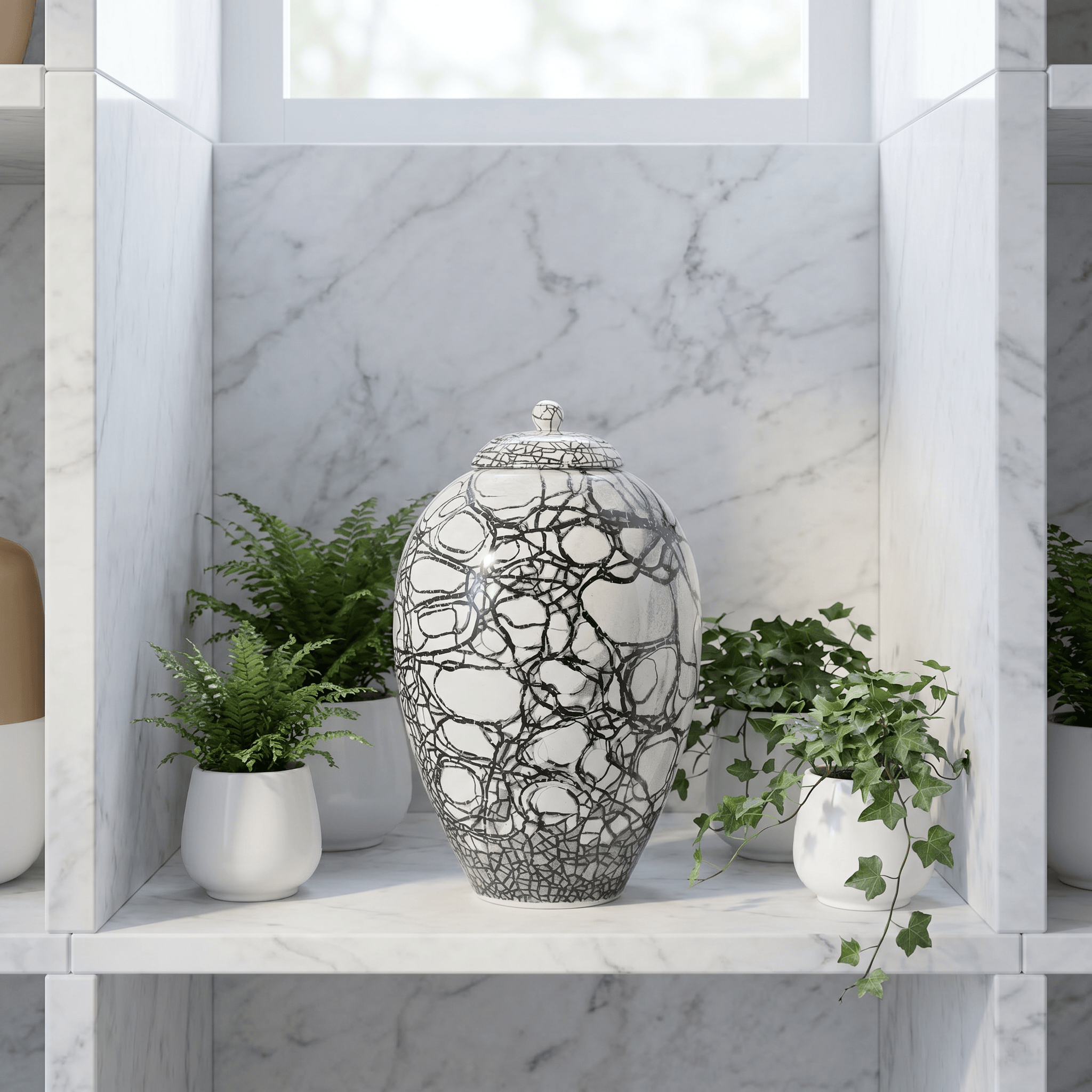 Pulvis Art Urns Adult Size Urn Handmade Cremation Urn "Embrace" - Large | Raku Style Memorial | Pottery Wheel Urn