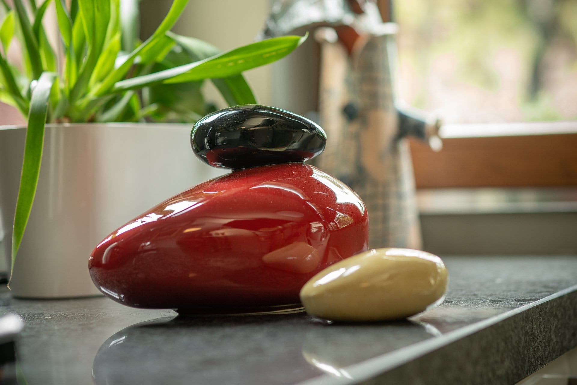 Handmade Cremation Urn for Ashes "Stone" - Large Urn | Oily Green| Ceramic - Pulvis Art Urns