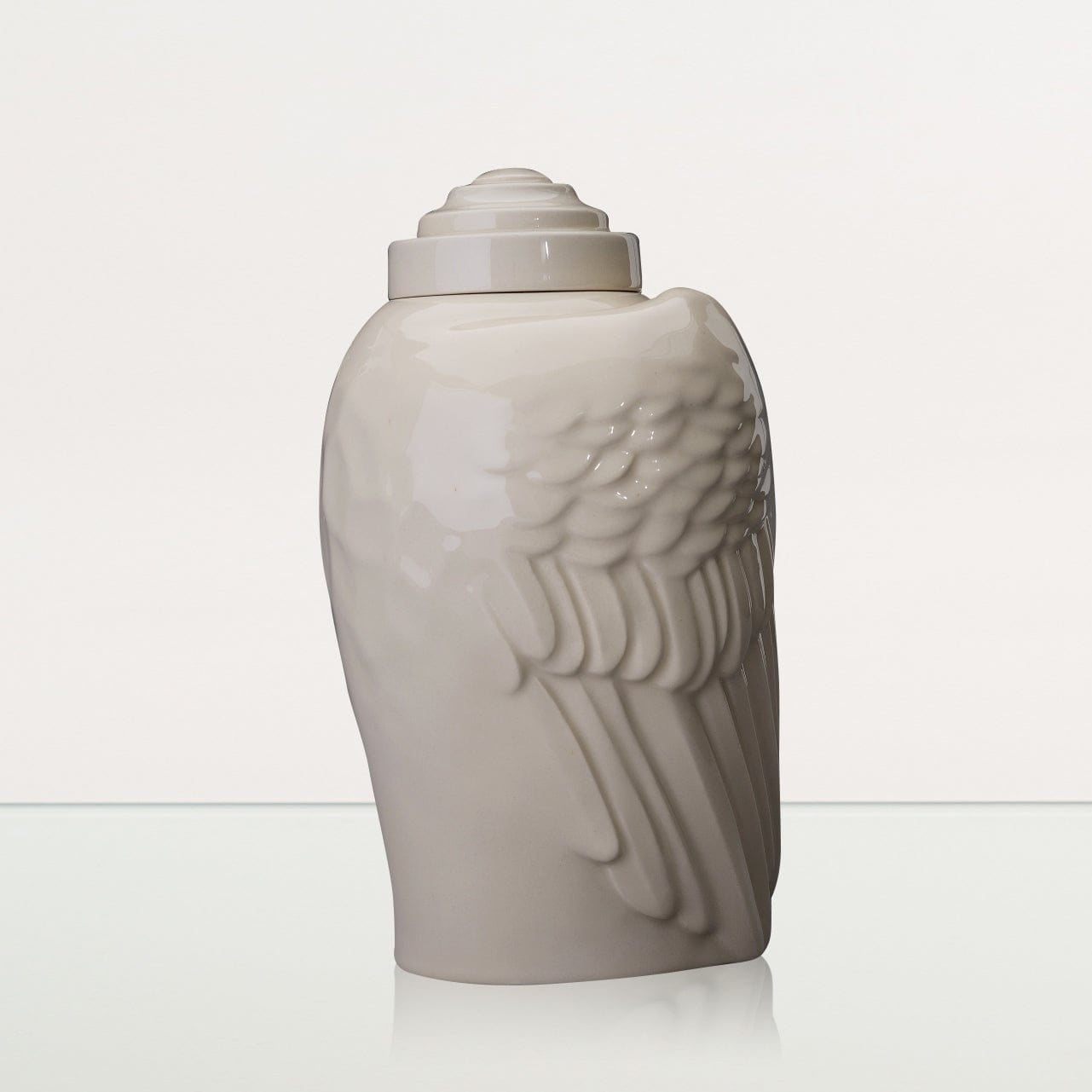 Handmade Cremation Urn for Ashes "Wings" - Large | Off-white | Ceramic Urn - Pulvis Art Urns