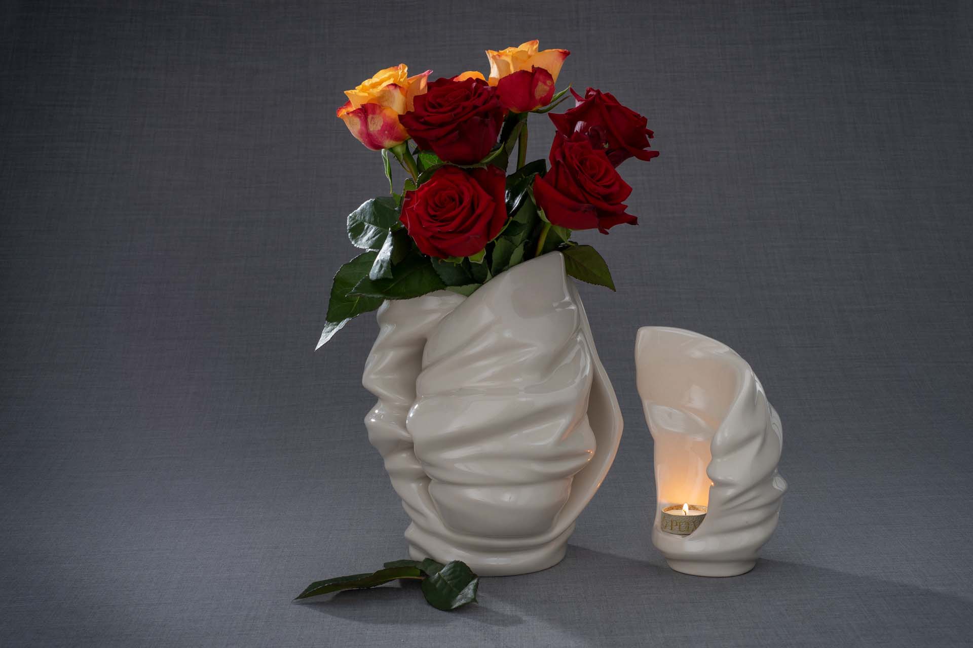 Set Of Ceramic Art Urns for Ashes "Light" - (Large urn + Keepsake) - Pulvis Art Urns