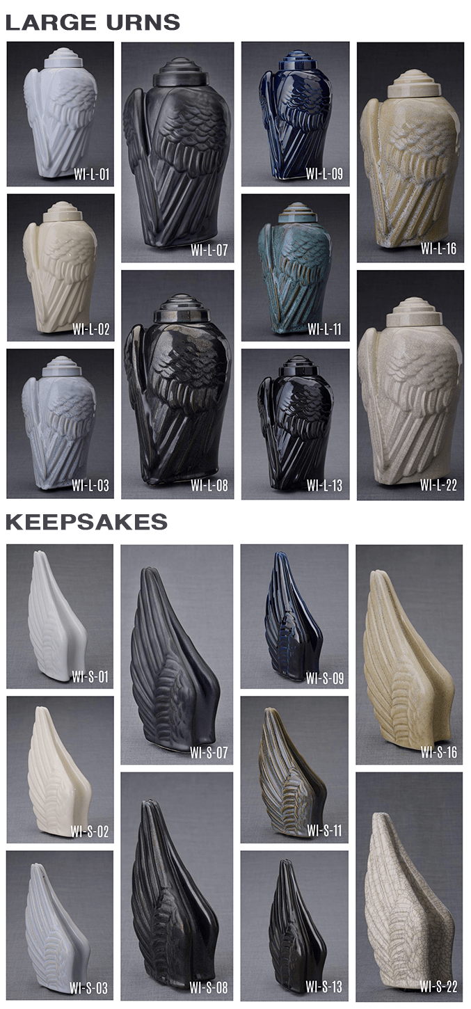 Set of Cremation Urns for Ashes "Wings" - (Large urn + Keepsake) - Pulvis Art Urns