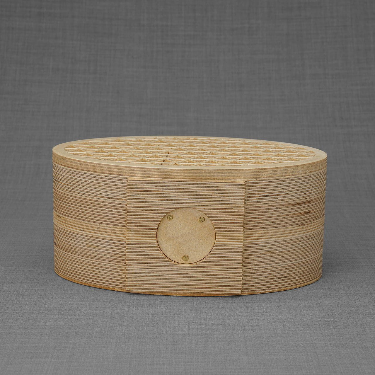 Wooden Cremation Urn "Remembrance" - Handmade - Orange Leather - Pulvis Art Urns