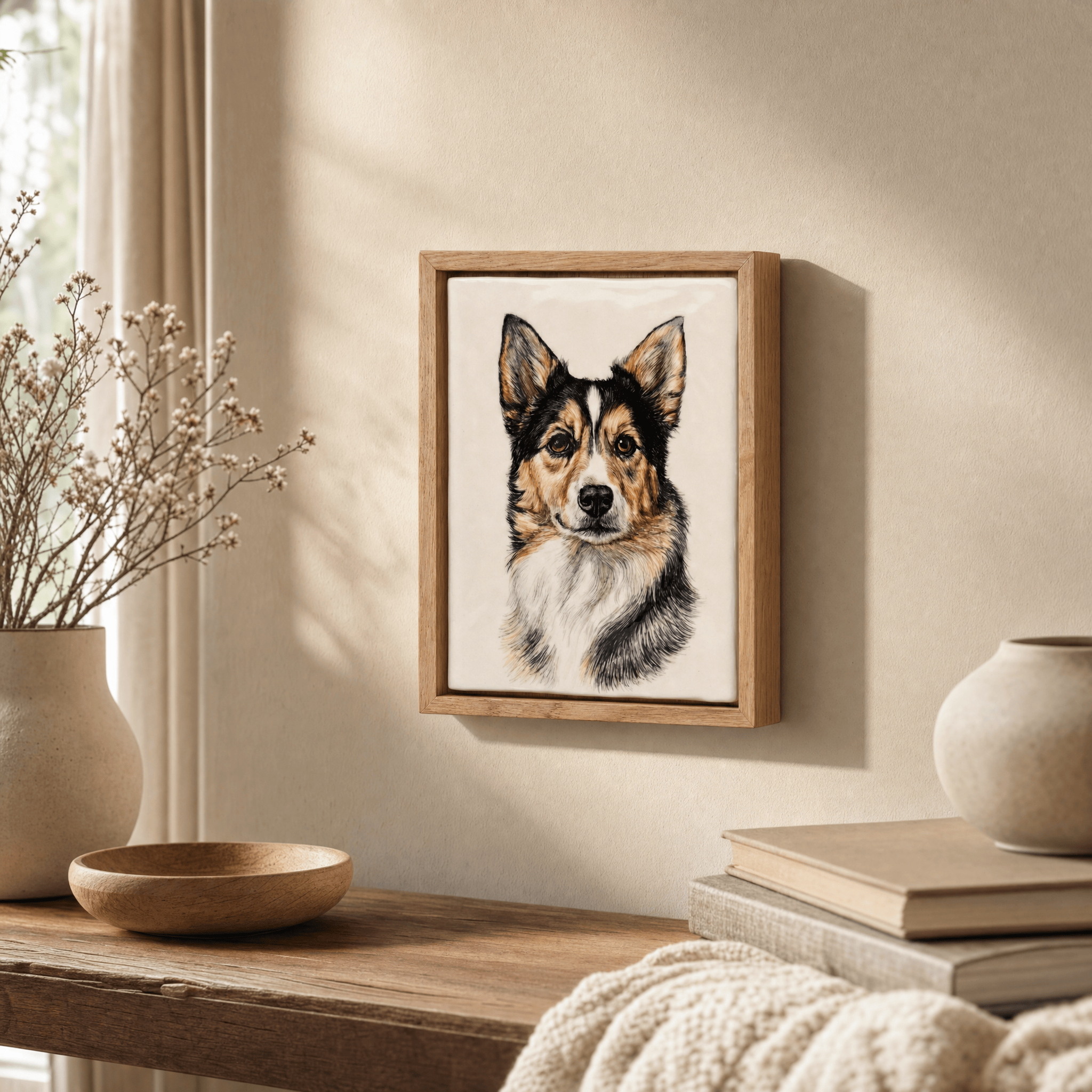 Pulvis Art Urns Custom Pet Urn - Moment In Time - Hand Decorated Ceramic Tile | Wall Mounted | Frame Urn