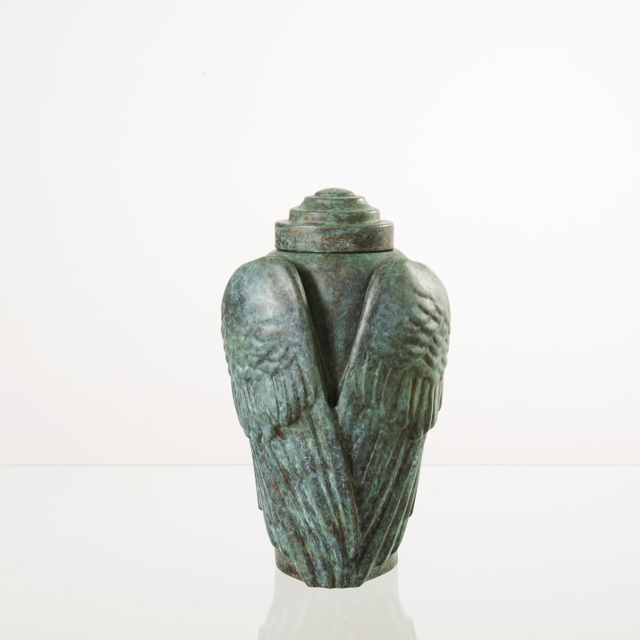 Pulvis Art Urns Exclusive Urn Cast Bronze Cremation Urn "Wings" - Green Patina | Exclusive Bronze Urn