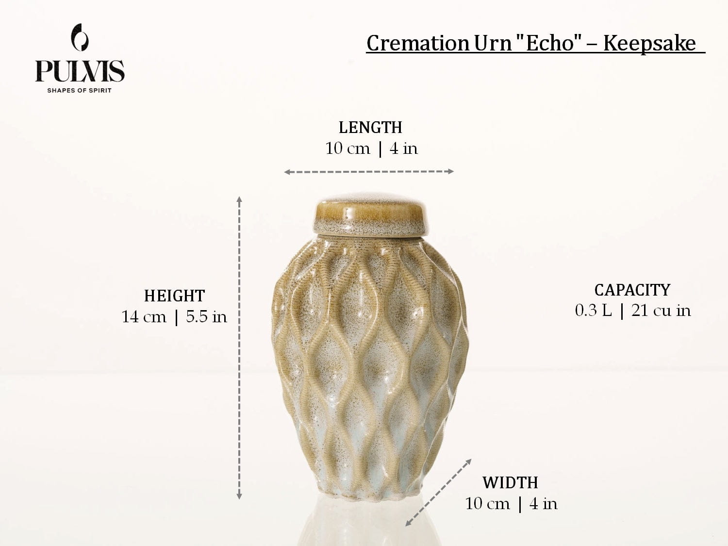 Pulvis Art Urns Keepsake Urn Cremation Urn "Echo" - 3D Printed Ceramic Urn | Oily Green Melange | Keepsake