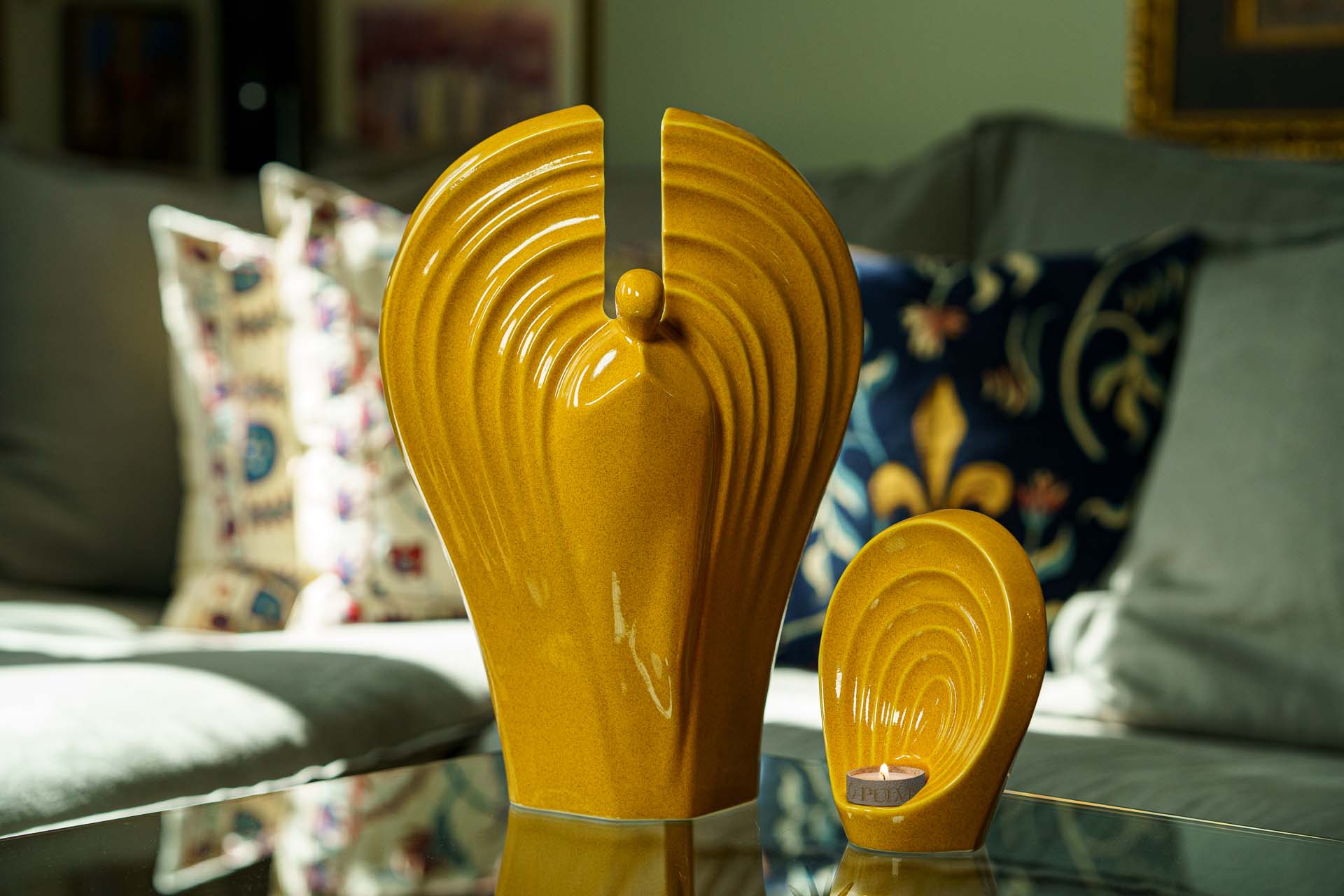 Handmade Cremation Keepsake Urn "Guardian" - Small Urn | Amber Yellow | Ceramic - Pulvis Art Urns