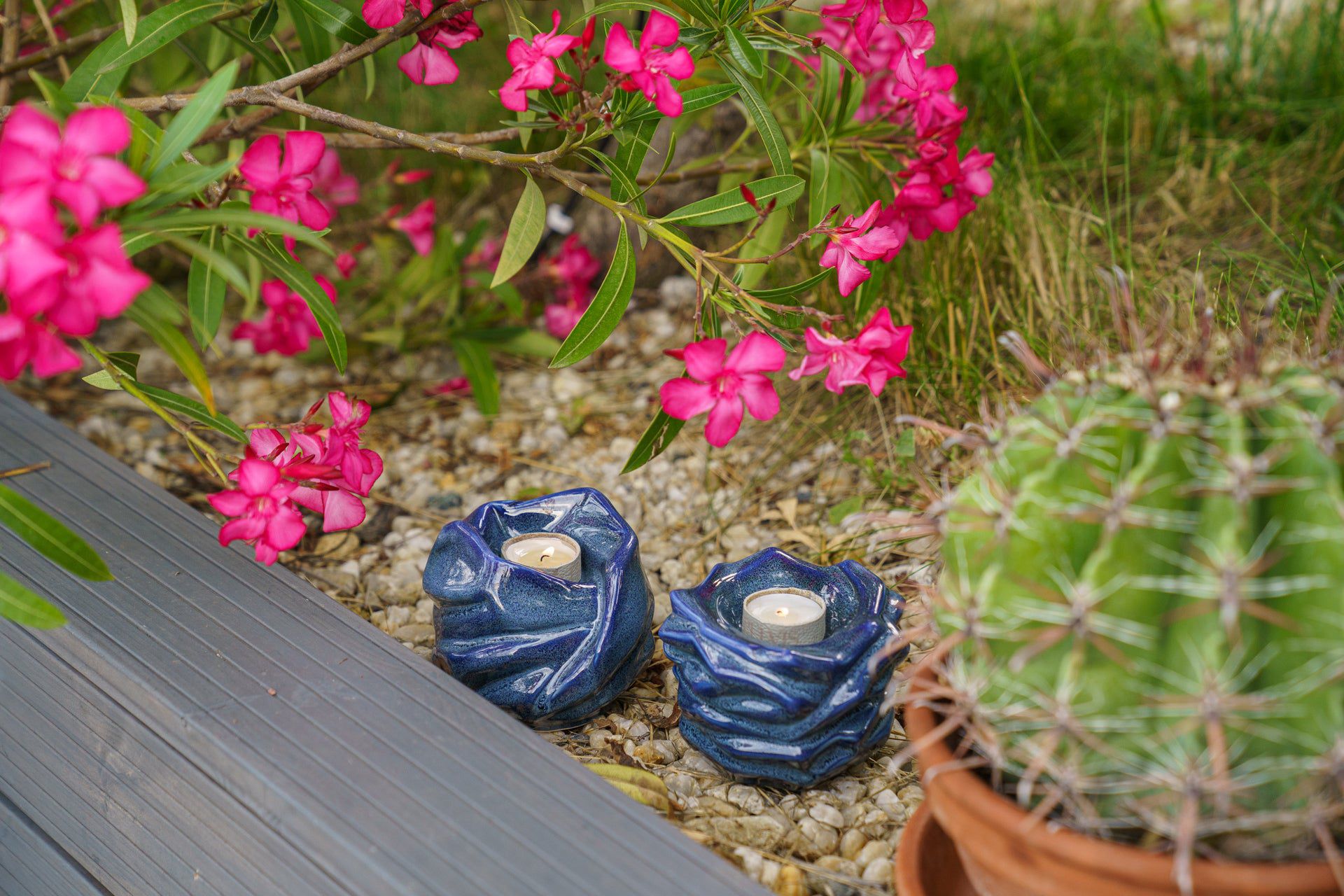 Cremation Keepsake Urn For Ashes With Candle | Blue Melange | Ceramic Urn - Pulvis Art Urns