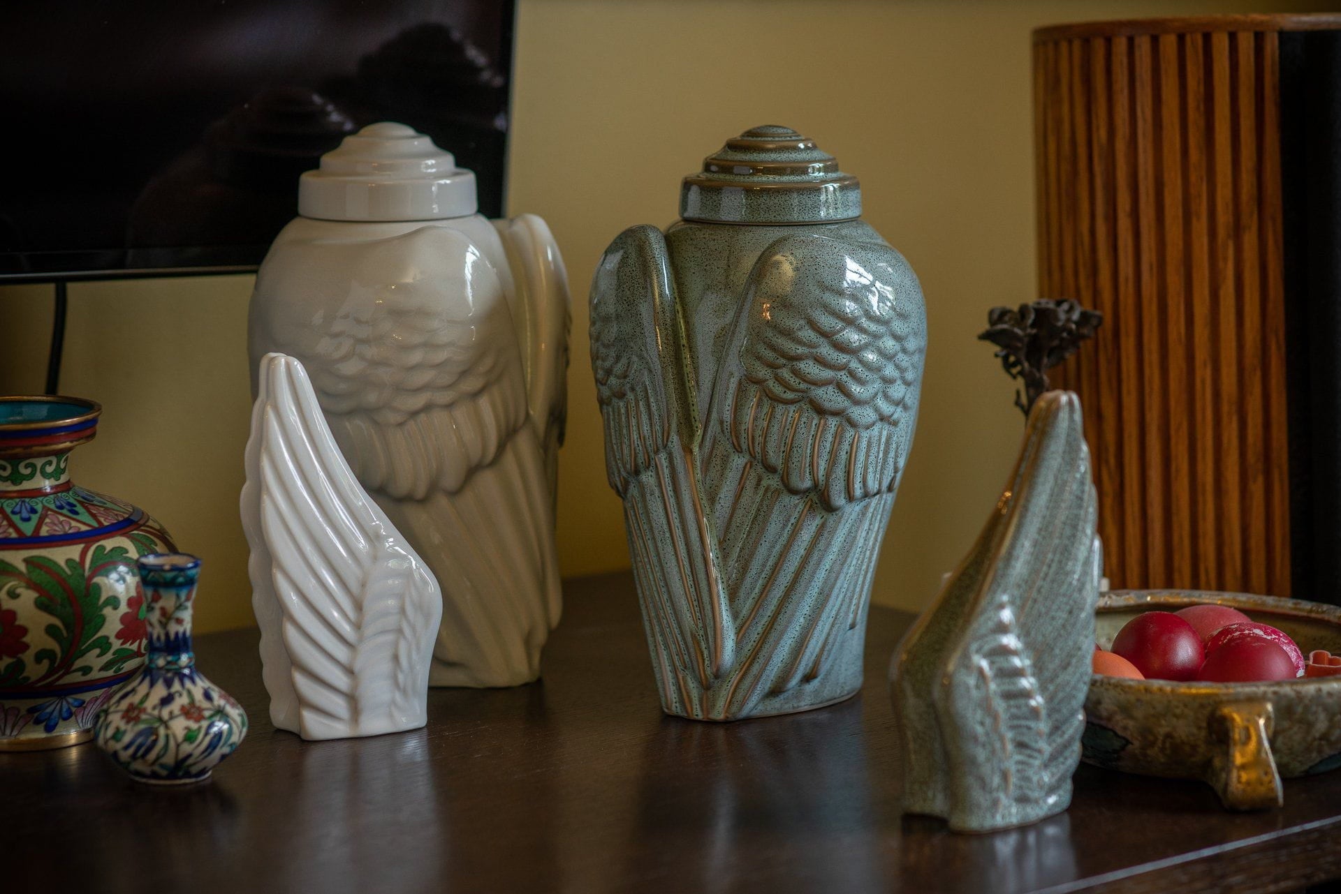 Handmade Cremation Keepsake Urn "Wings" - Small | Grey Melange | Ceramic - Pulvis Art Urns