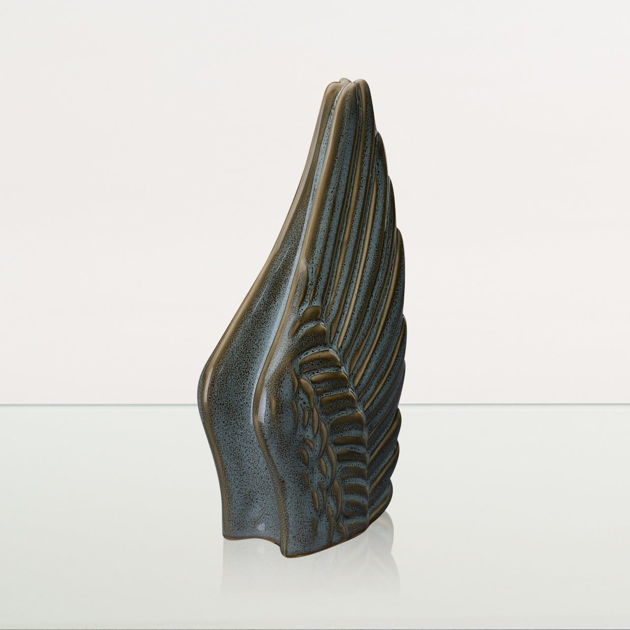 Handmade Cremation Keepsake Urn "Wings" - Small Urn | Oily Green Melange | Ceramic - Pulvis Art Urns