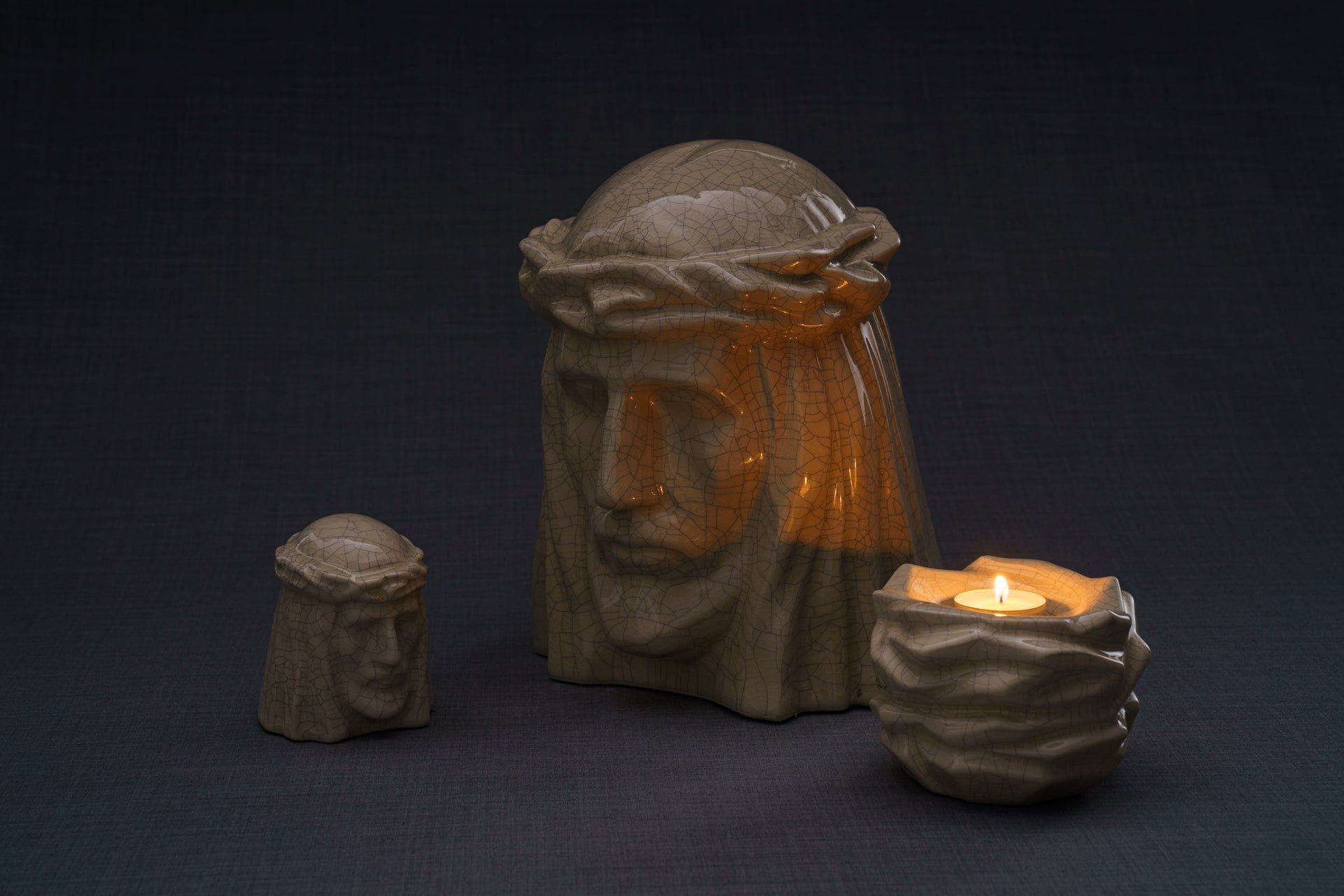 Handmade Mini Keepsake Urn "The Christ" - Oily Green | Ceramic Mini Urn - Pulvis Art Urns