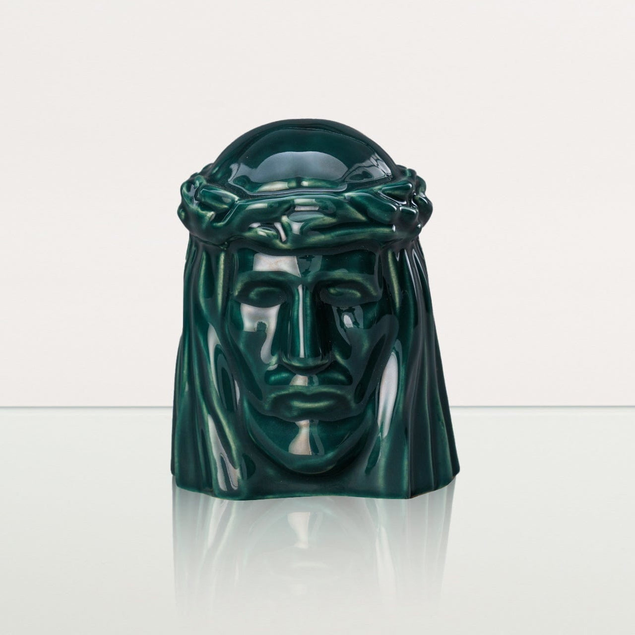 Handmade Mini Keepsake Urn "The Christ" - Oxide Green | Ceramic Mini Urn - Pulvis Art Urns