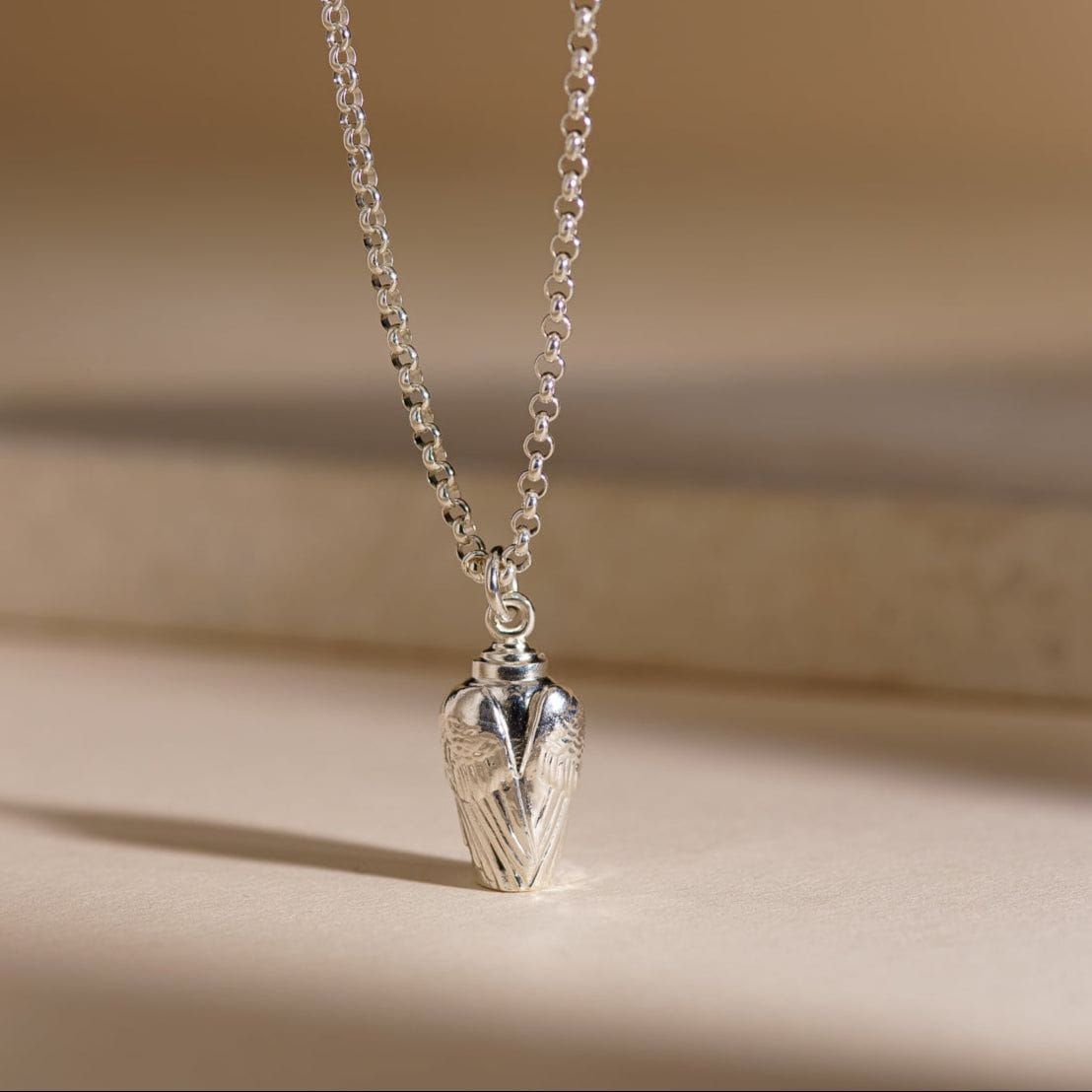 Memorial Cremation Necklace – Wings | Silver | Handmade Cremation Jewelry - Pulvis Art Urns