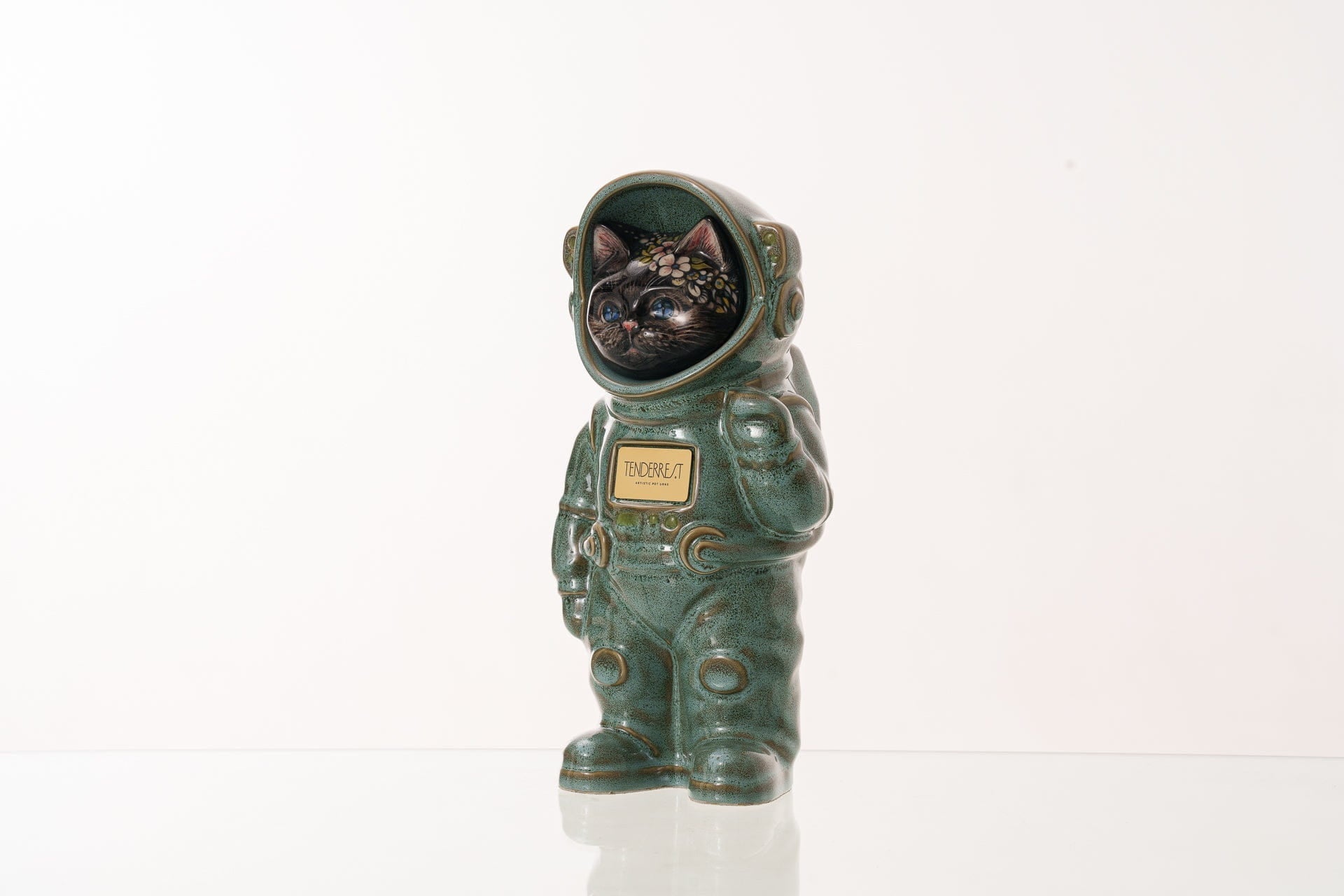 Pulvis Art Urns Pet Cremation Urn Aster / Oily Green / Yes (+$50) Hand Decorated Pet Urn - Cat | Ceramic Handmade Figure
