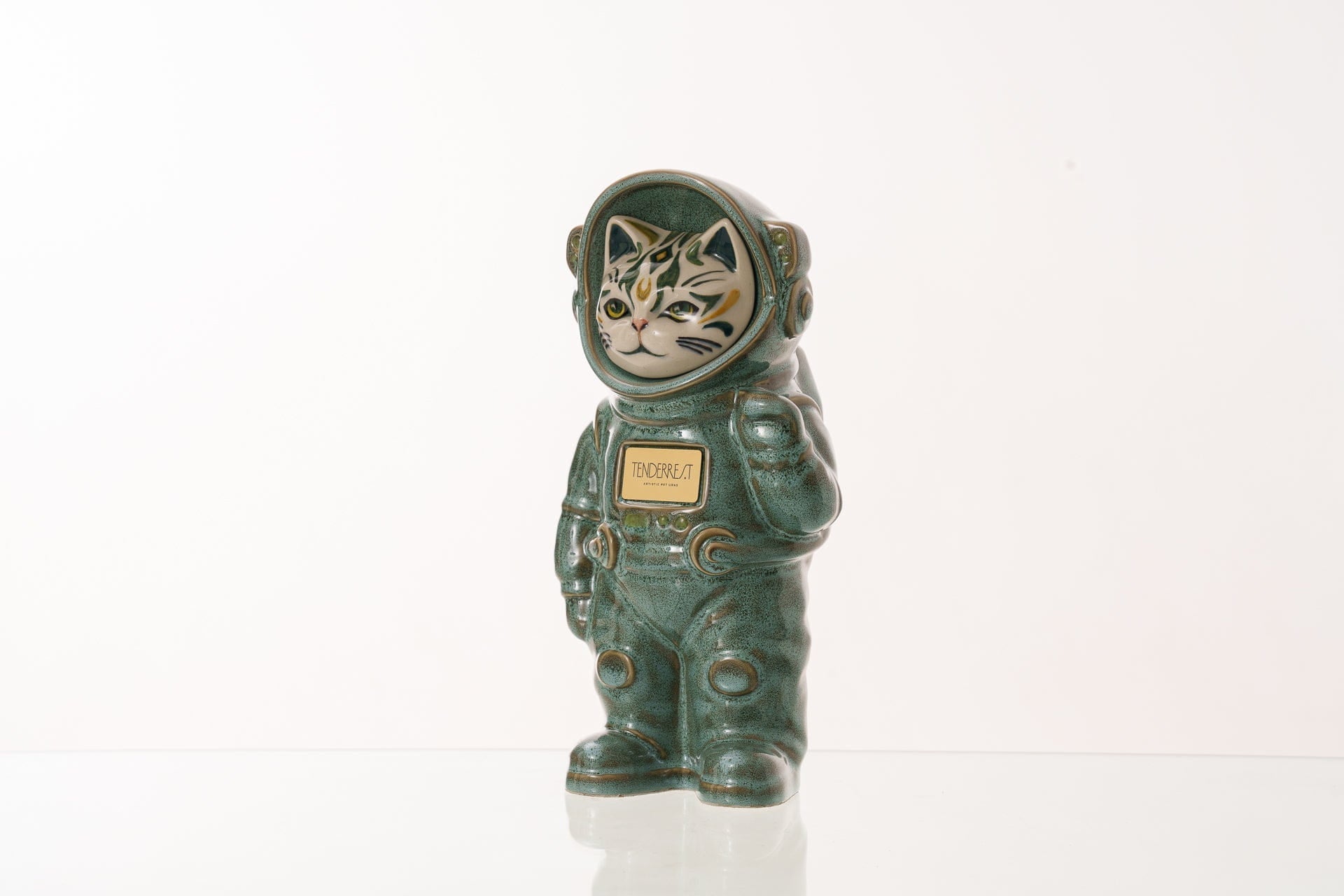 Pulvis Art Urns Pet Cremation Urn Lunar / Oily Green / Yes (+$50) Hand Decorated Pet Urn - Cat | Ceramic Handmade Figure