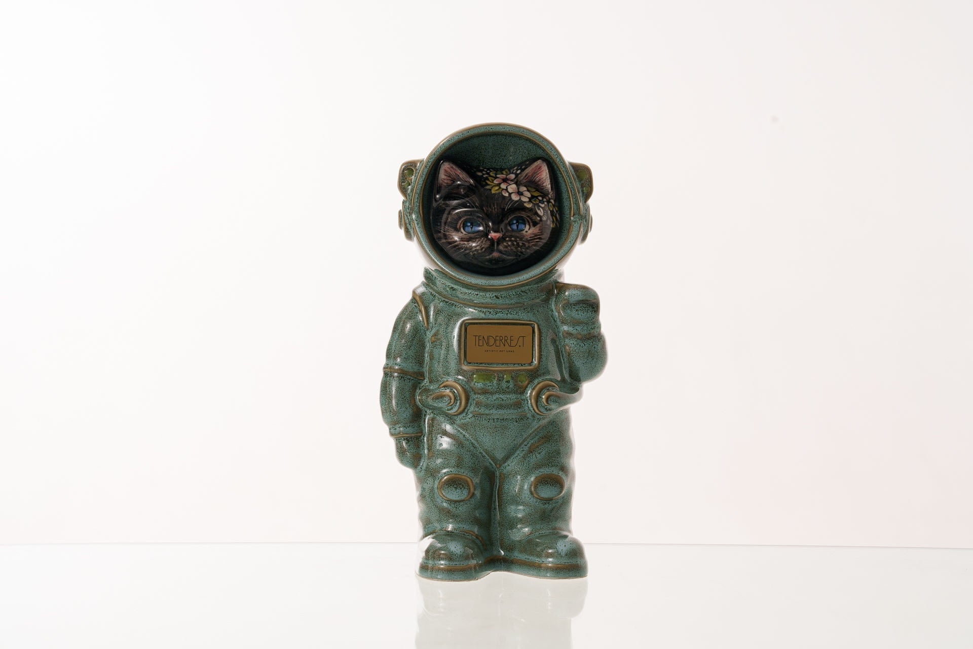 Pulvis Art Urns Pet Cremation Urn Aster / Oily Green / No Hand Decorated Pet Urn - Cat | Ceramic Handmade Figure
