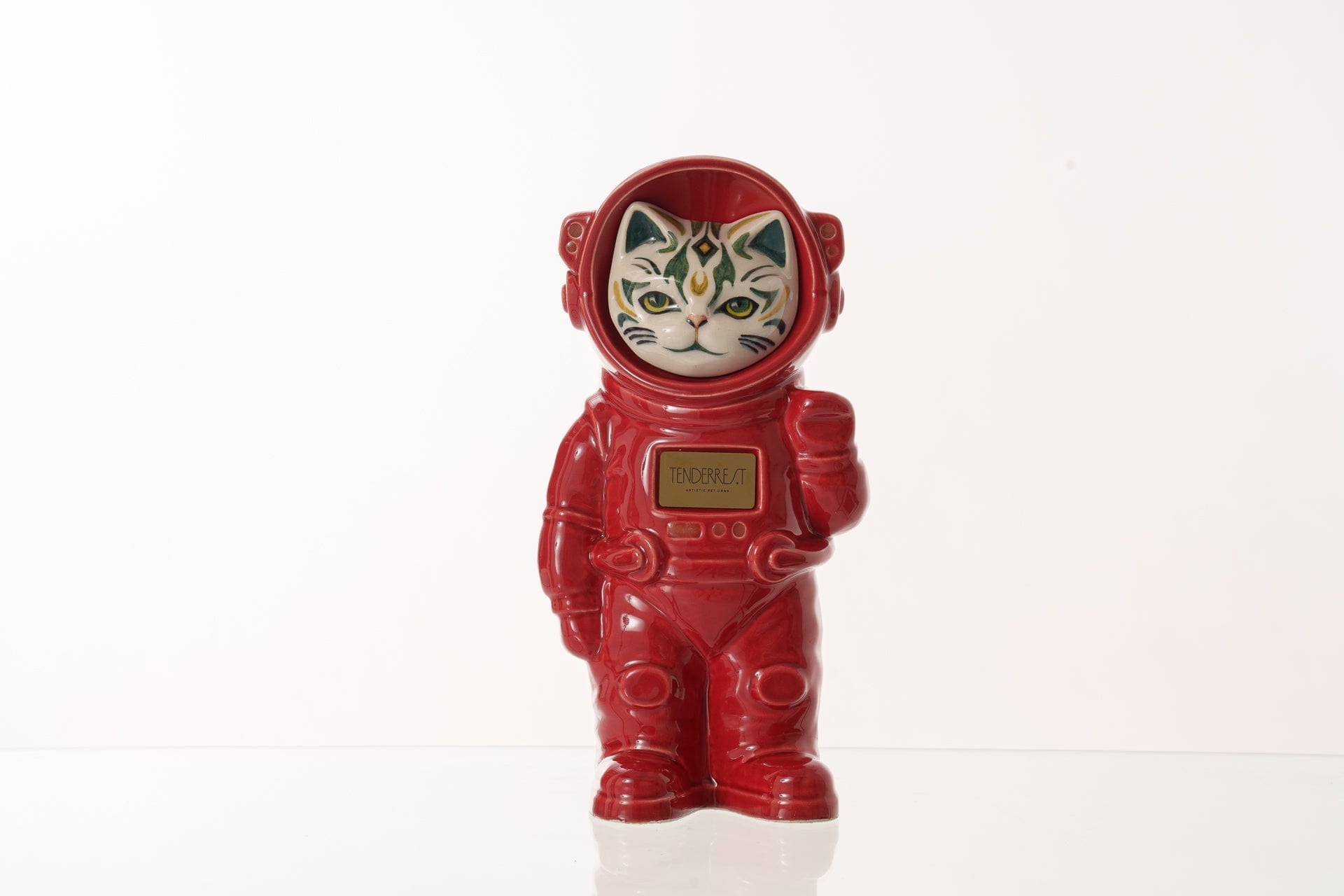 Pulvis Art Urns Pet Cremation Urn Lunar / Red / Yes (+$50) Hand Decorated Pet Urn - Cat | Ceramic Handmade Figure