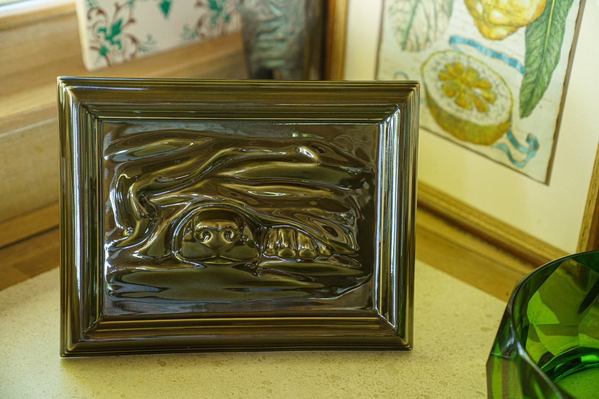 Dog Cremation Urn for Ashes - Oily Green | Ceramic | Handmade Pet Urn - Pulvis Art Urns