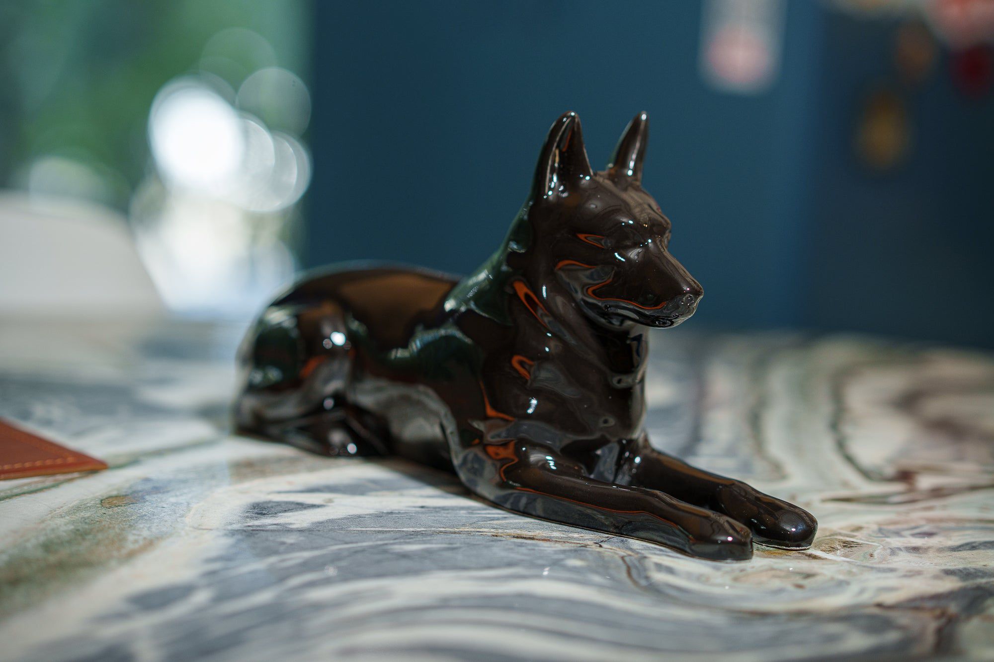 German Shepherd Pet Urn - Lamp Black | Ceramic Dog Urn - Pulvis Art Urns