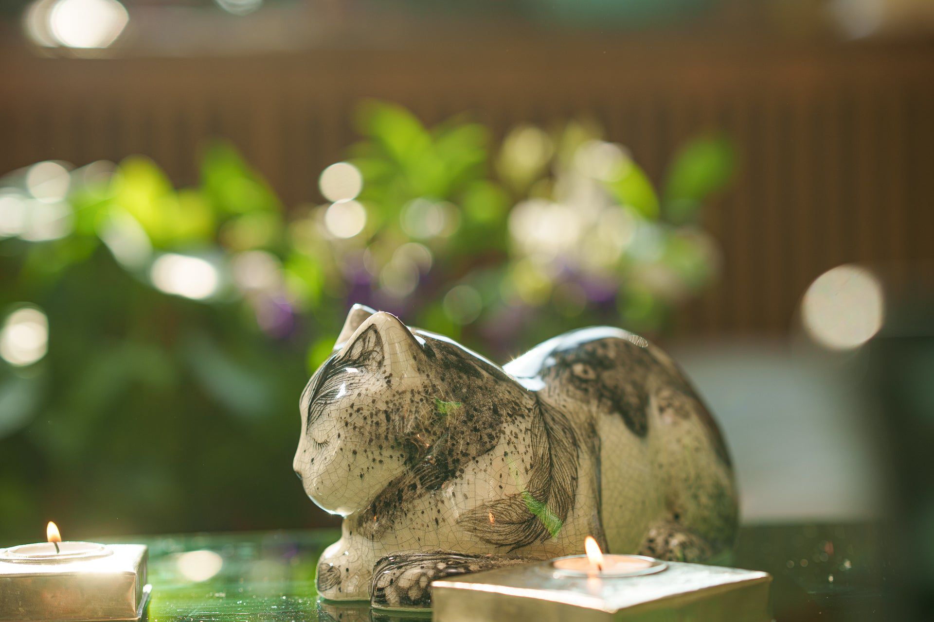 Hand Decorated Cat Urn for Ashes "Mystic" - Ceramic | Handmade Pet Urn - Pulvis Art Urns