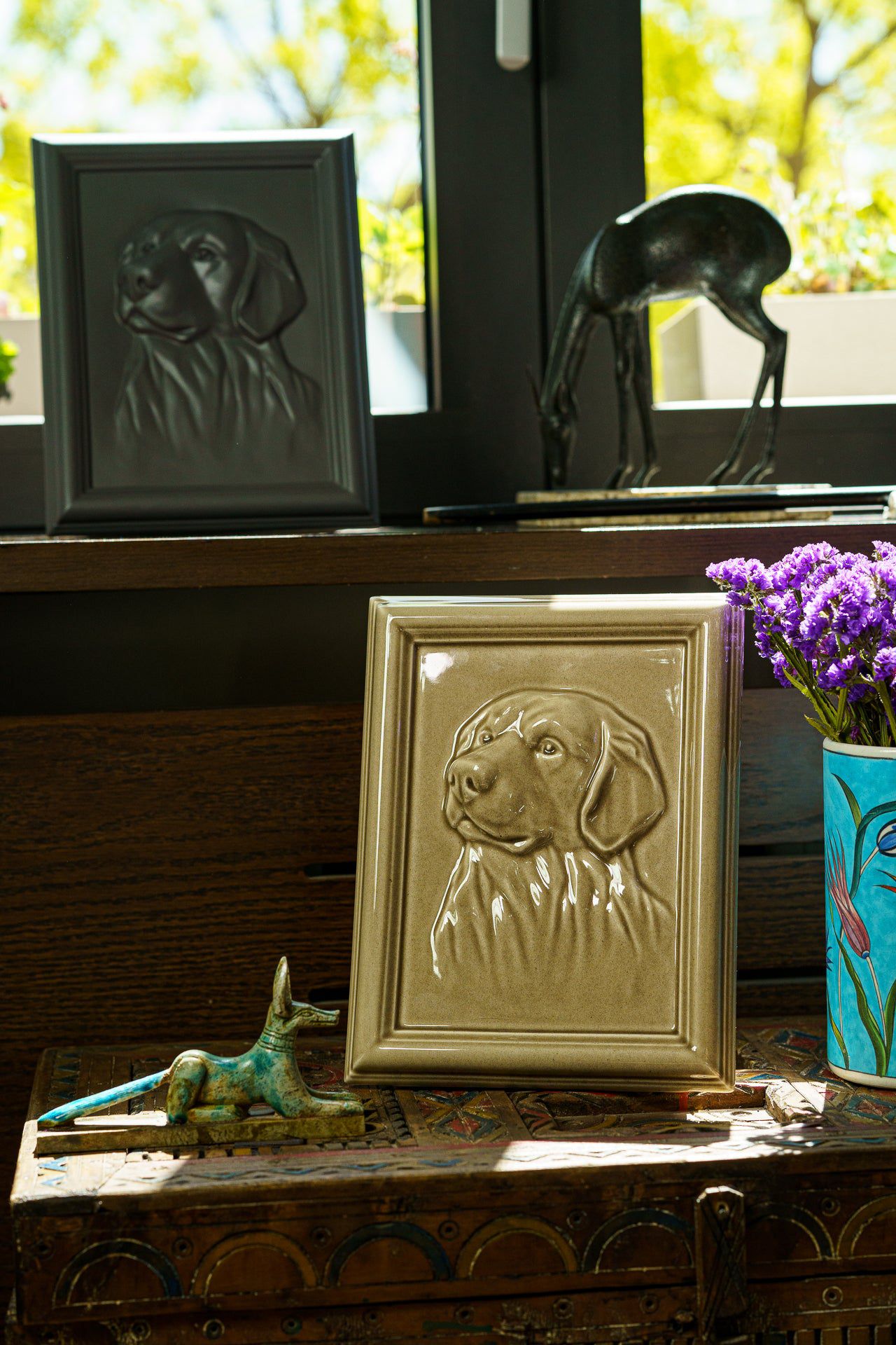 Labrador Pet Urn for Ashes - Beige Gray | Ceramic | Handmade Pet Urn - Pulvis Art Urns