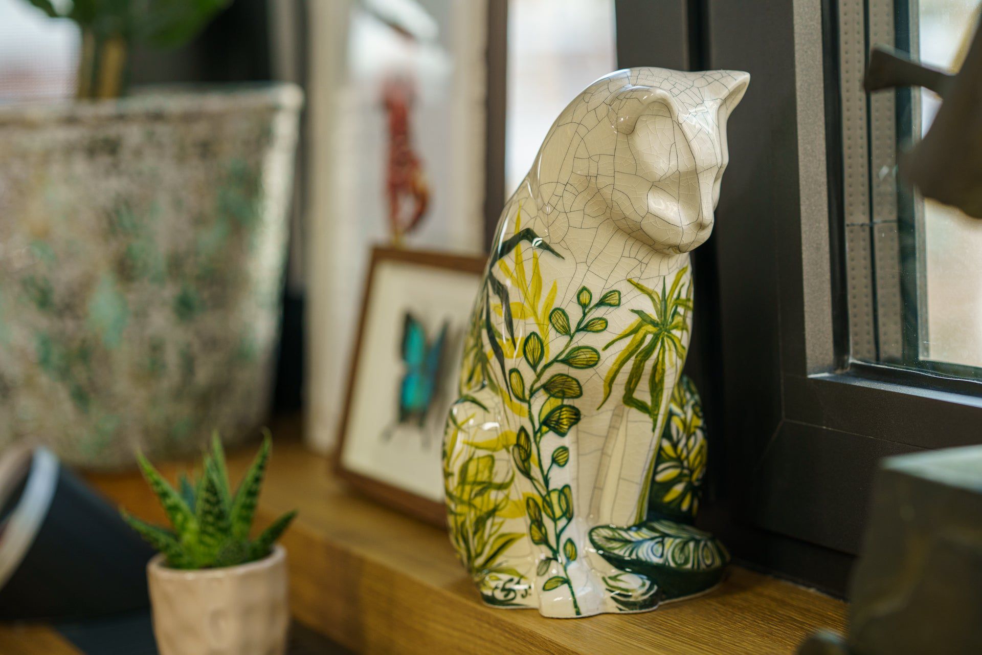 Neko Hand Decorated Pet Urn "Nature" - Ceramic | Handmade Pet Urn - Pulvis Art Urns