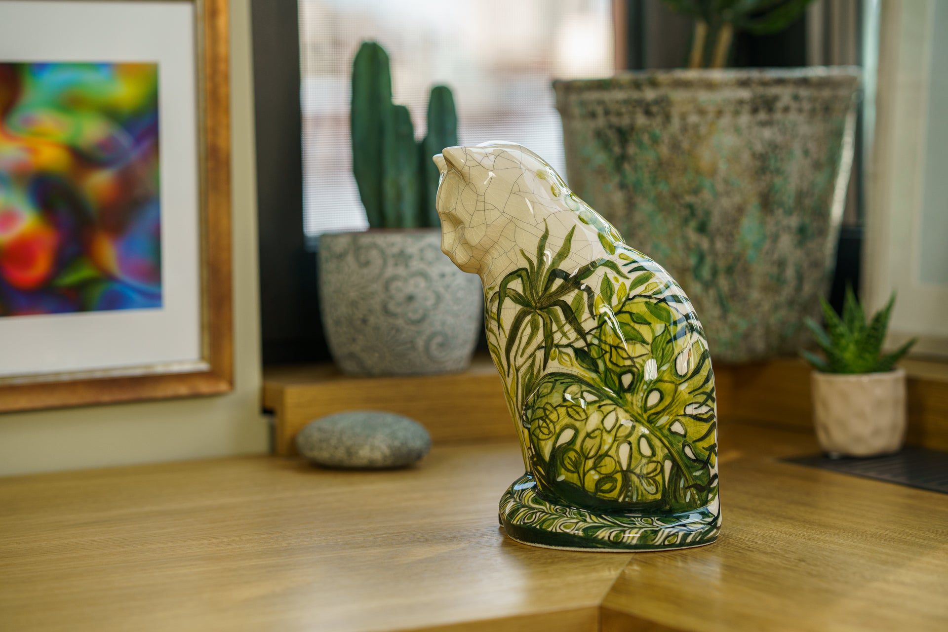 Neko Hand Decorated Pet Urn "Nature" - Ceramic | Handmade Pet Urn - Pulvis Art Urns