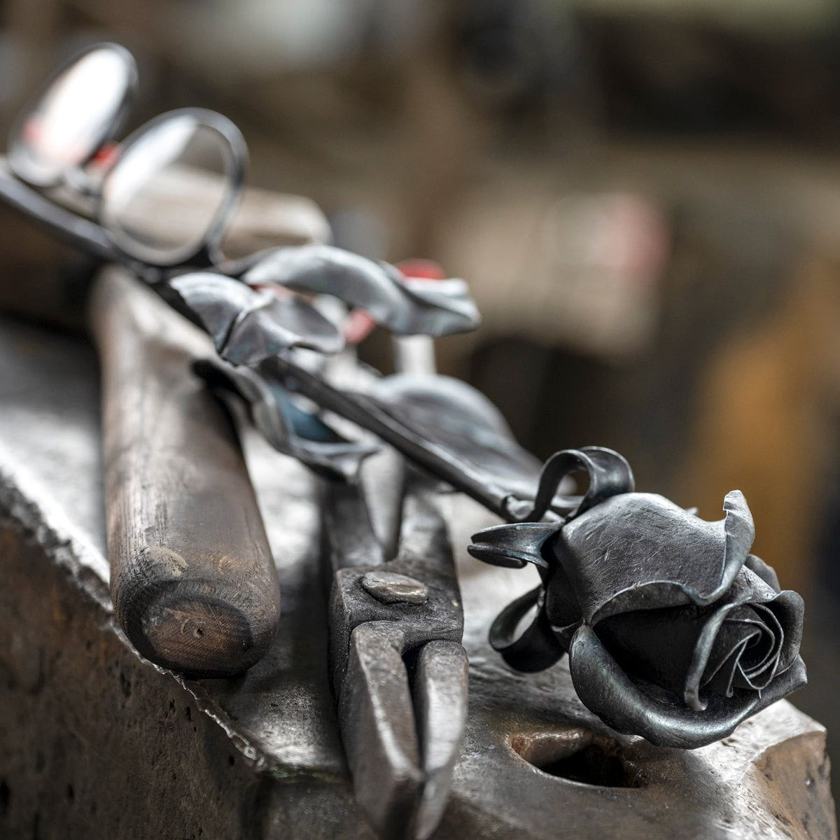 Forged Iron Rose Sculpture - Handwrought | Memorial Accessory - Pulvis Art Urns