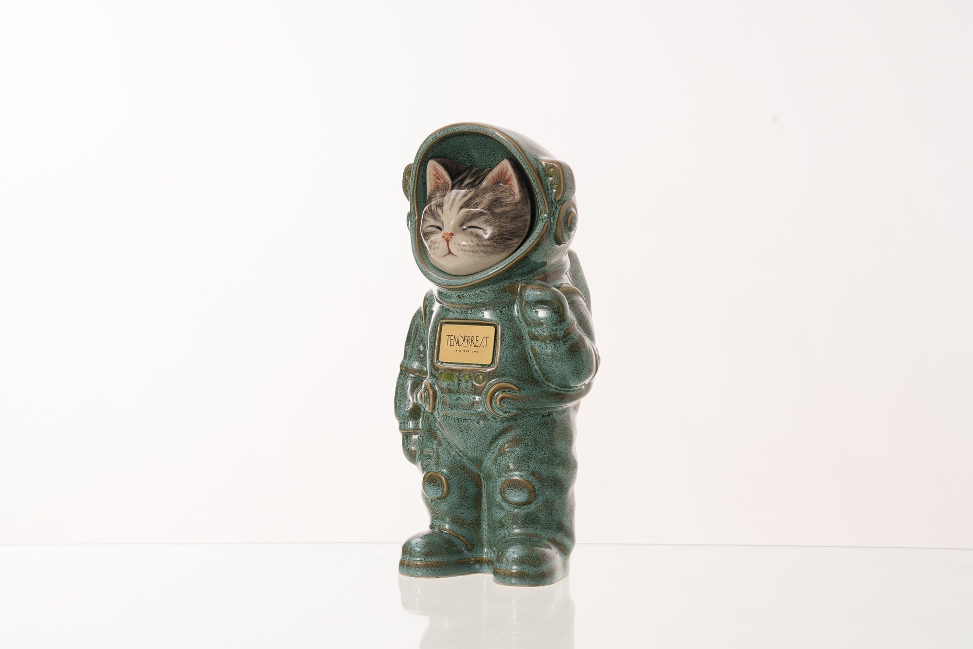 Pulvis Art Urns Pet Cremation Urn Lyra / Oily Green / No Hand Decorated Pet Urn - Cat | Ceramic Handmade Figure