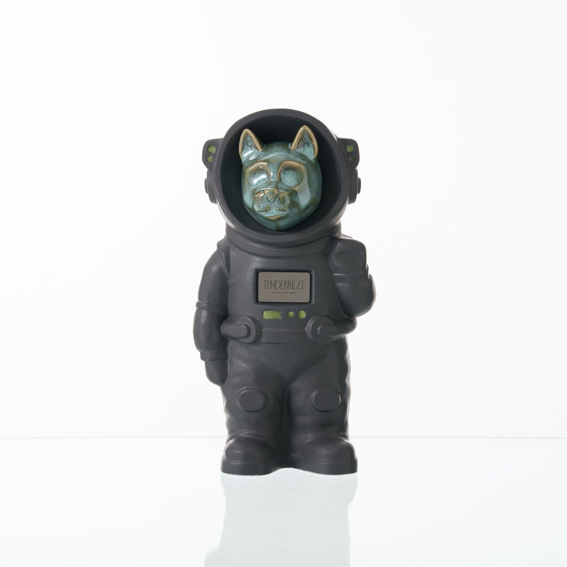 Pulvis Art Urns Pet Cremation Urn Gray Matte / Oily Green / Yes (+$50) Customizable Pet Cremation Urn - Dog | Ceramic Handmade Figure