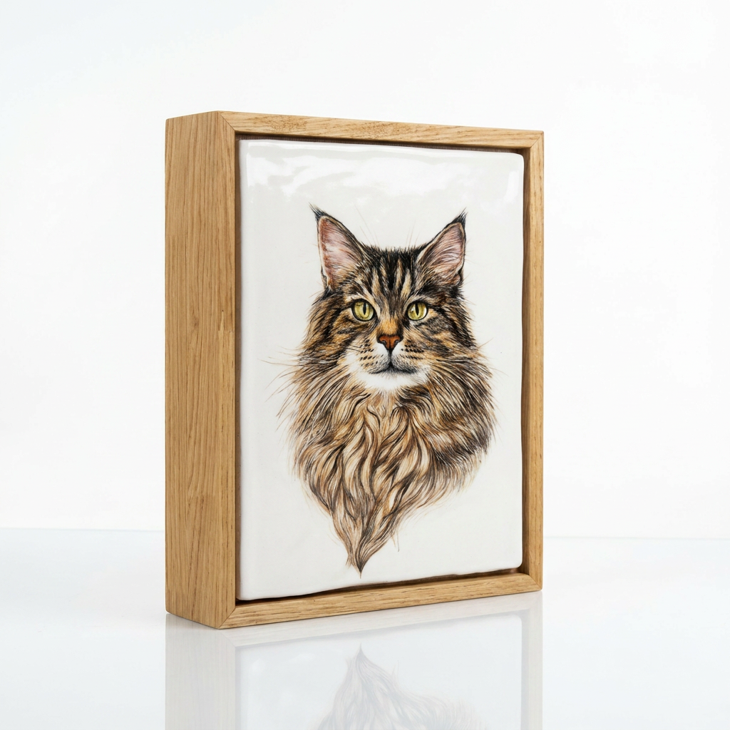 Pulvis Art Urns Custom Pet Urn - Moment In Time - Hand Decorated Ceramic Tile | Wall Mounted | Frame Urn