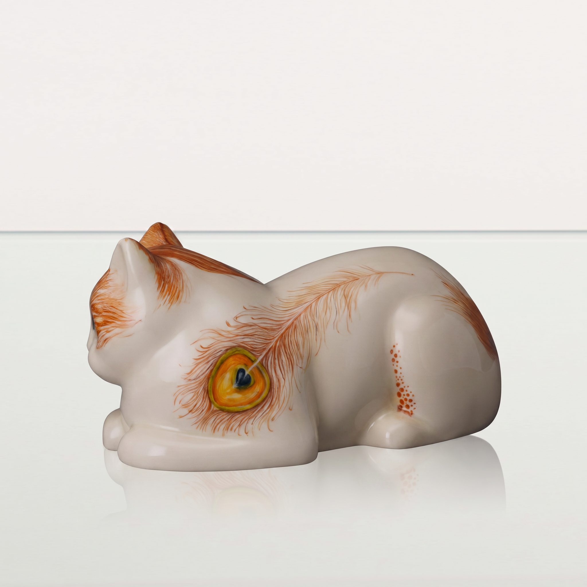 Hand Decorated Cat Urn for Ashes "Feathers" - Ceramic | Handmade Pet Urn - Pulvis Art Urns