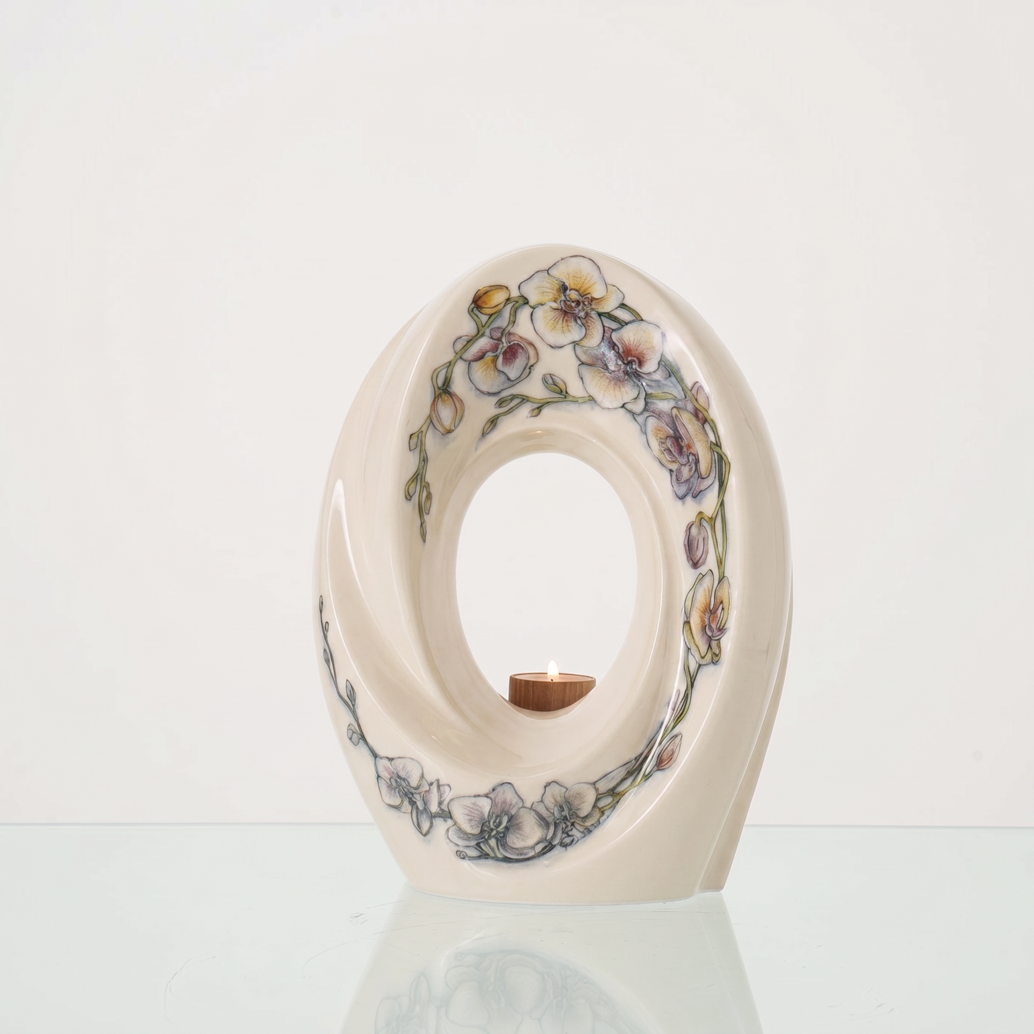 Handmade Decorated Urn "The Passage - Orchids" - Large Ceramic Urn for Human Ashes | Ceramic - Pulvis Art Urns