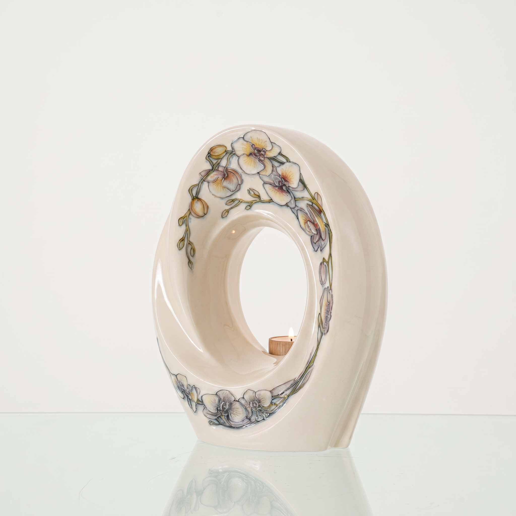 Handmade Decorated Urn "The Passage - Orchids" - Large Ceramic Urn for Human Ashes | Ceramic - Pulvis Art Urns