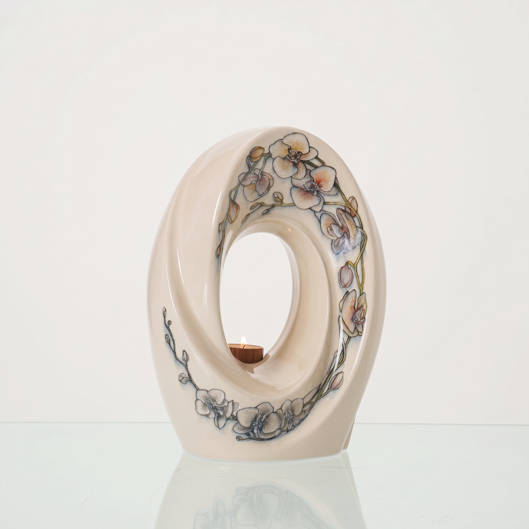 Handmade Decorated Urn "The Passage - Orchids" - Large Ceramic Urn for Human Ashes | Ceramic - Pulvis Art Urns