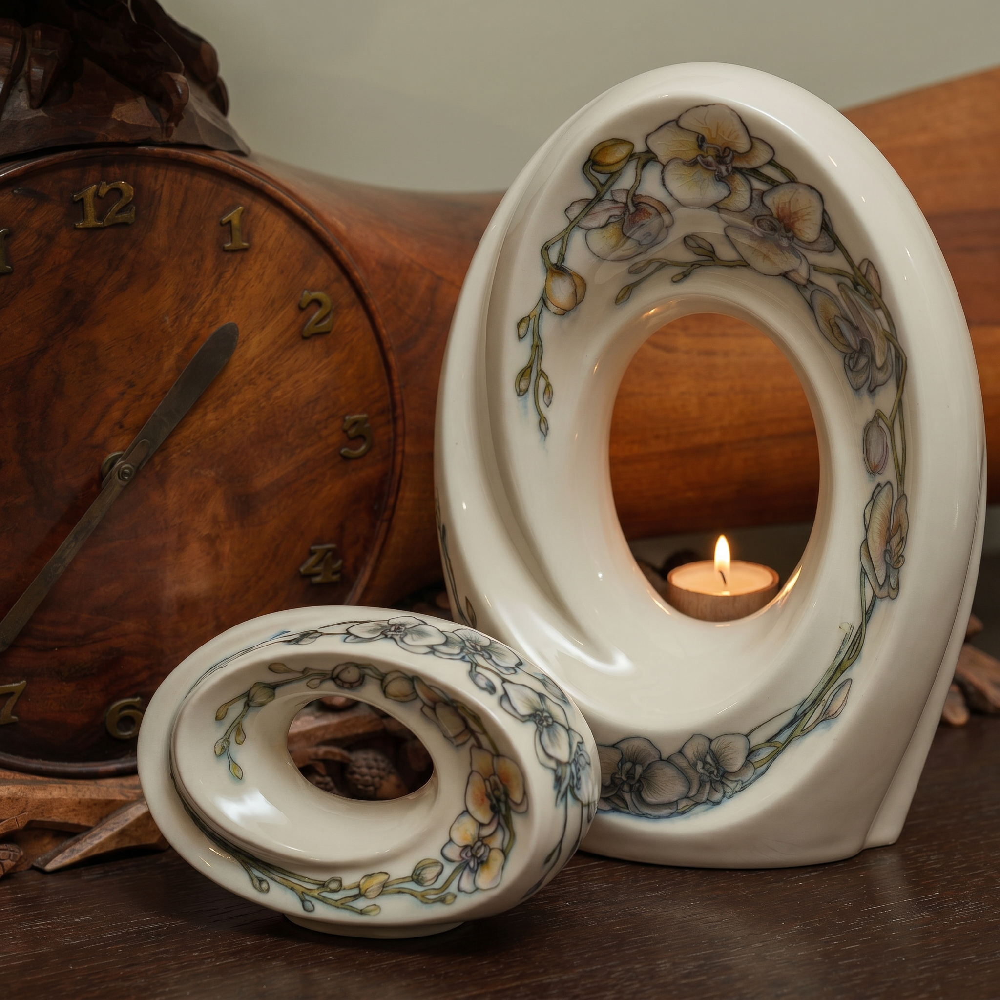 Handmade Decorated Urn "The Passage - Orchids" - Large Ceramic Urn for Human Ashes | Ceramic - Pulvis Art Urns
