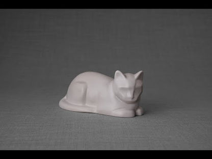 Mini Laying Cat Cremation Urn -Beige Grey | Ceramic