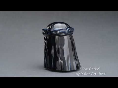 The Christ Handmade Cremation Urn for Ashes, size Large/Adult, color Cobalt Metallic-Pulvis Art Urns