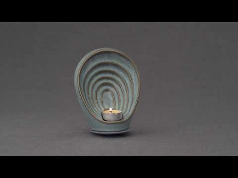Guardian Handmade Keepsake Cremation Urn for Ashes, color Oily Green Melange, Candle-holder-Pulvis Art Urns